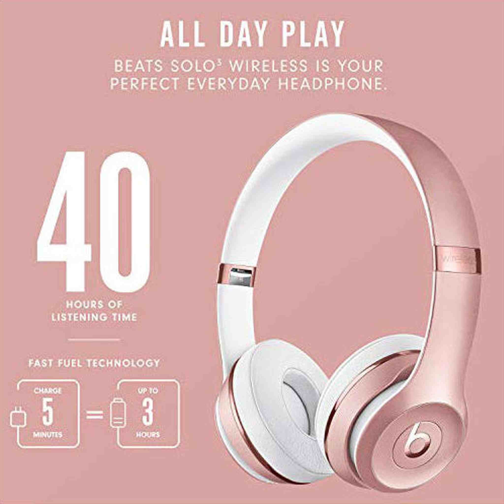 Beats Solo3 Wireless On-Ear Headphones - Rose Gold (Latest Model)