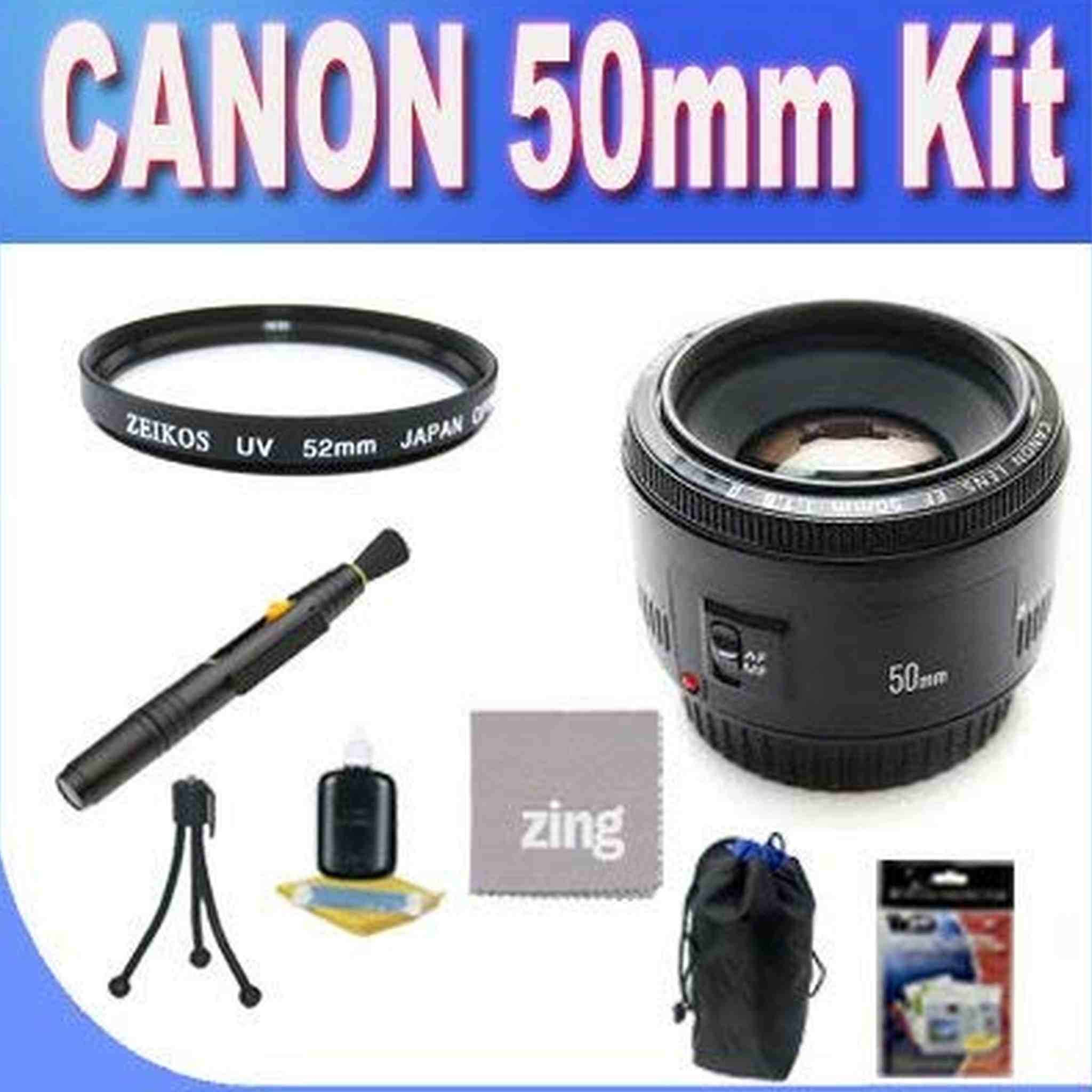 Canon EF 50mm f1.8 Standard & Medium Telephoto Lens for Canon SLR Cameras + UV Filter + Lens Pouch + Microfiber Cleaning Cloth Bundle Canon