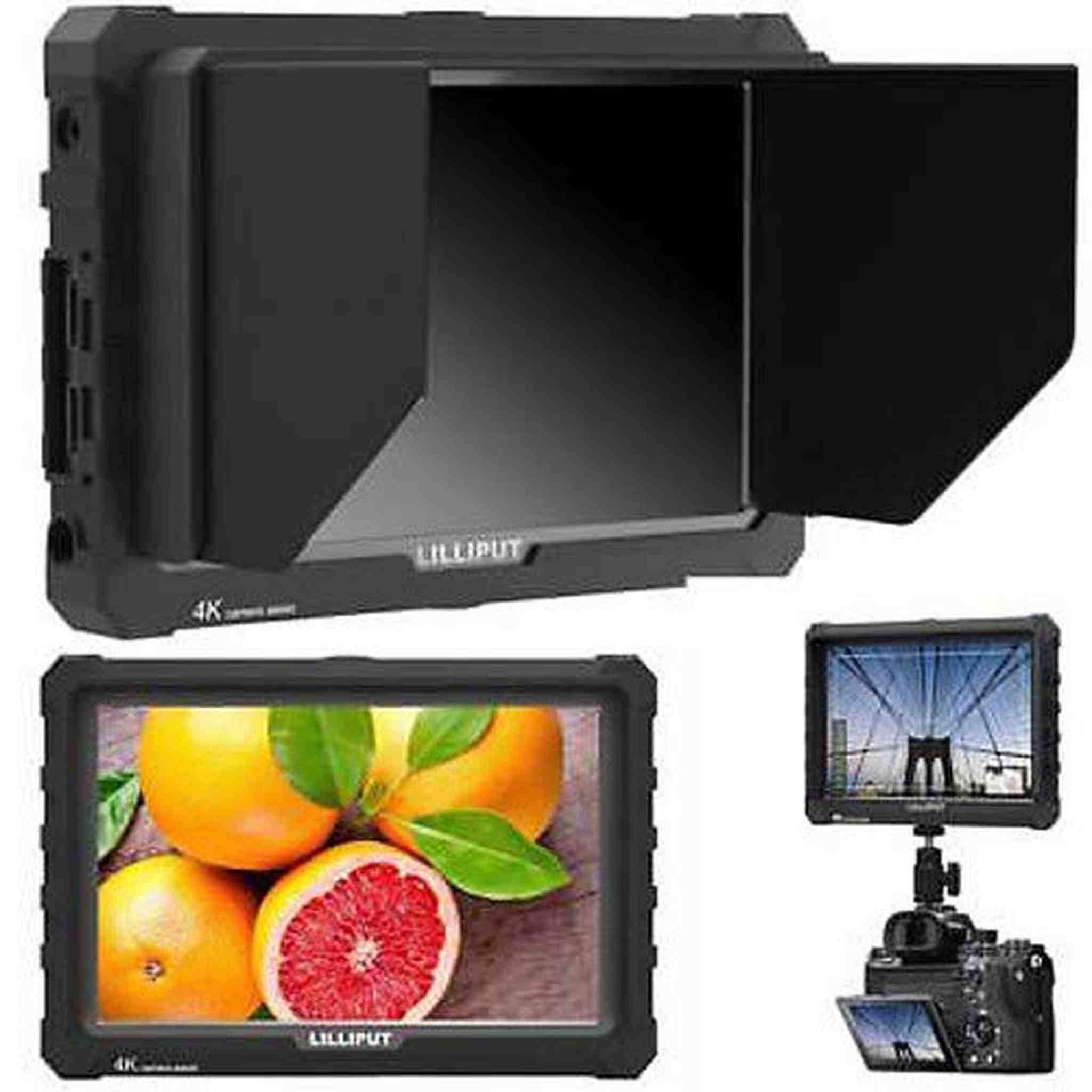 Lilliput A7S Full HD 7 Inch IPS Video Camera Field Monitor w/ 4K Support Black Case HDMI Ports Advanced Bundle w/ Stabilizing Handle, Tripod, HDMI Lilliput