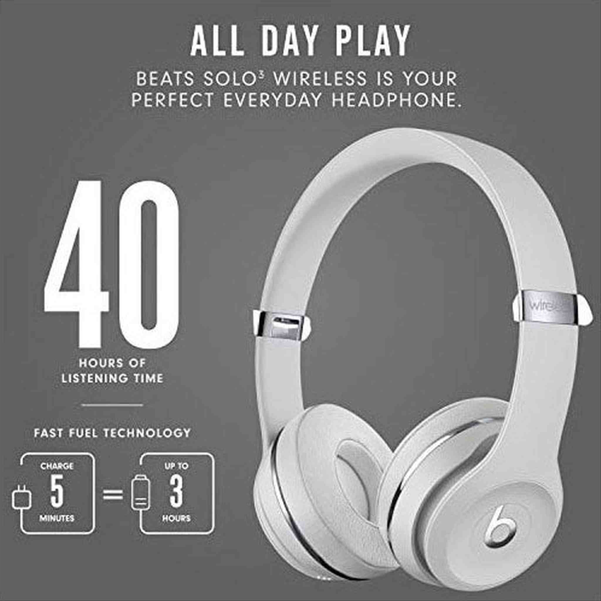 Beats Solo3 Wireless On-Ear Headphones - Satin Silver (Latest Model)