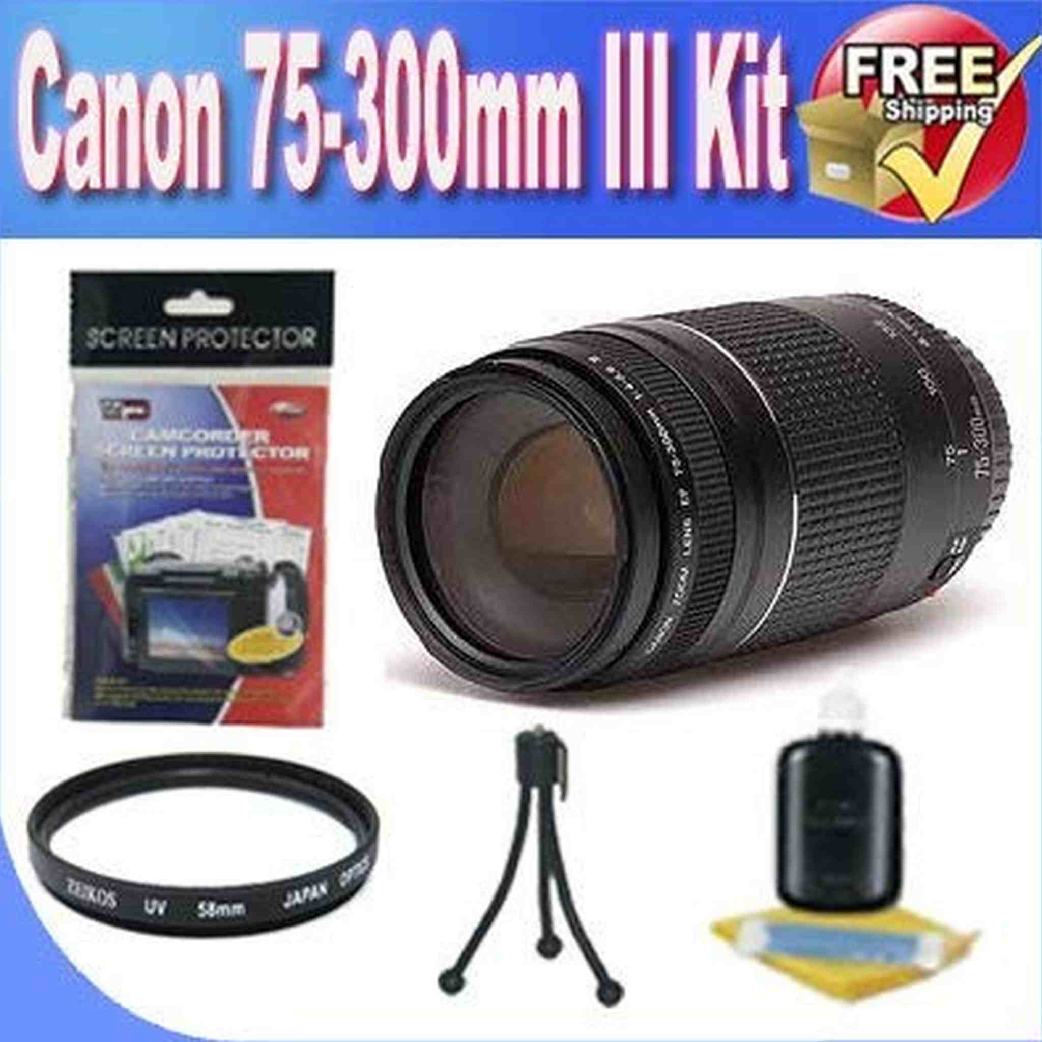 Canon EF 75-300mm f/4-5.6 III Telephoto Zoom Lens for Canon SLR Cameras + UV Filter + Accessory Saver Bundle Canon