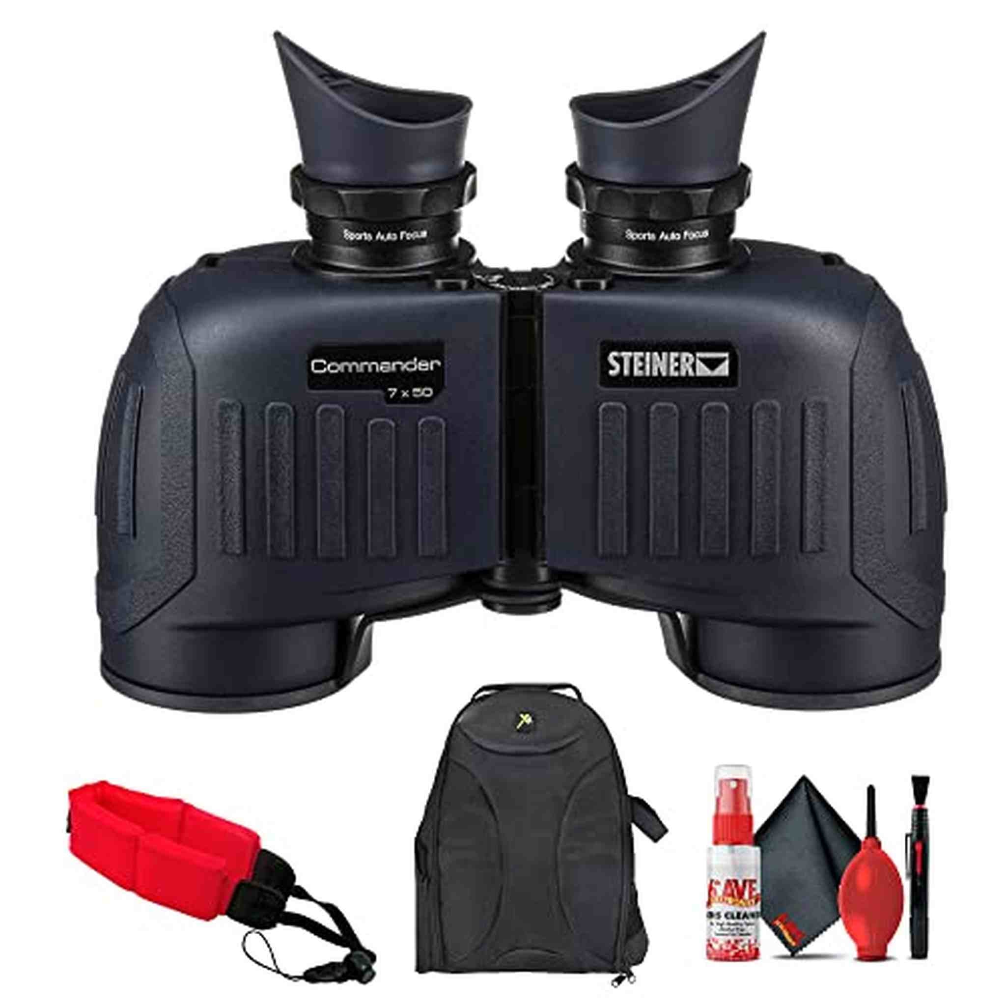 Steiner 7x50 Commander Binoculars 2304 Bundle with Padded Backpack, Floating Wrist Strap, and 6Ave Cleaning Kit Steiner