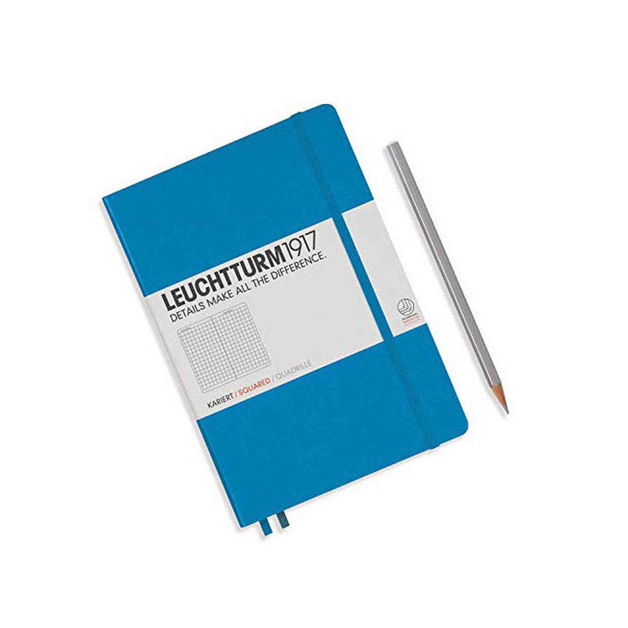 LEUCHTTURM1917 - Medium A5 Squared Hardcover Notebook Azur - 251 Numbered Pages Leuchtturm