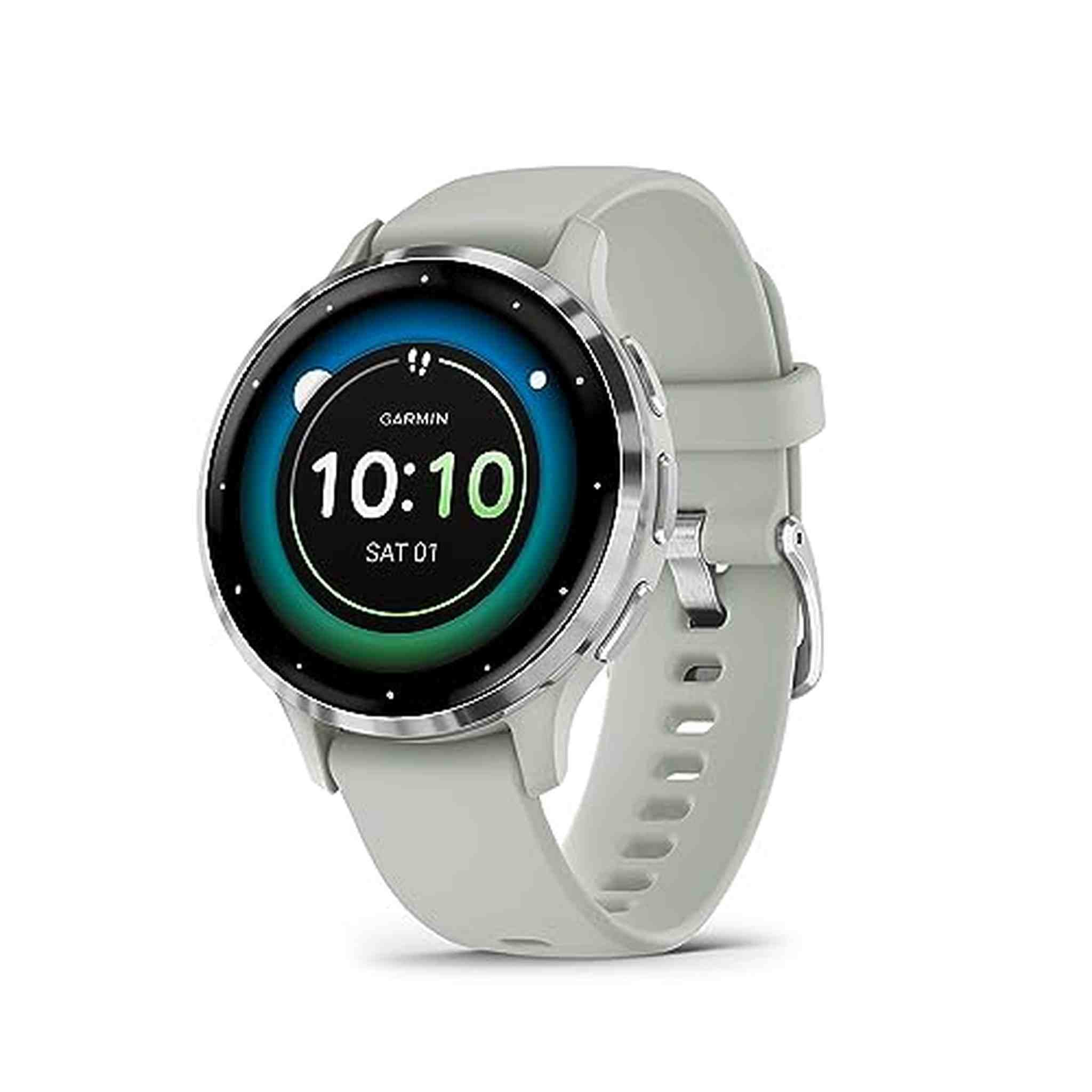 Garmin Venu 3S Silver Stainless Steel Bezel 1.2-Inch AMOLED Touchscreen Display Smart Watch with 41mm Sage Gray Case and Silicone Band Garmin