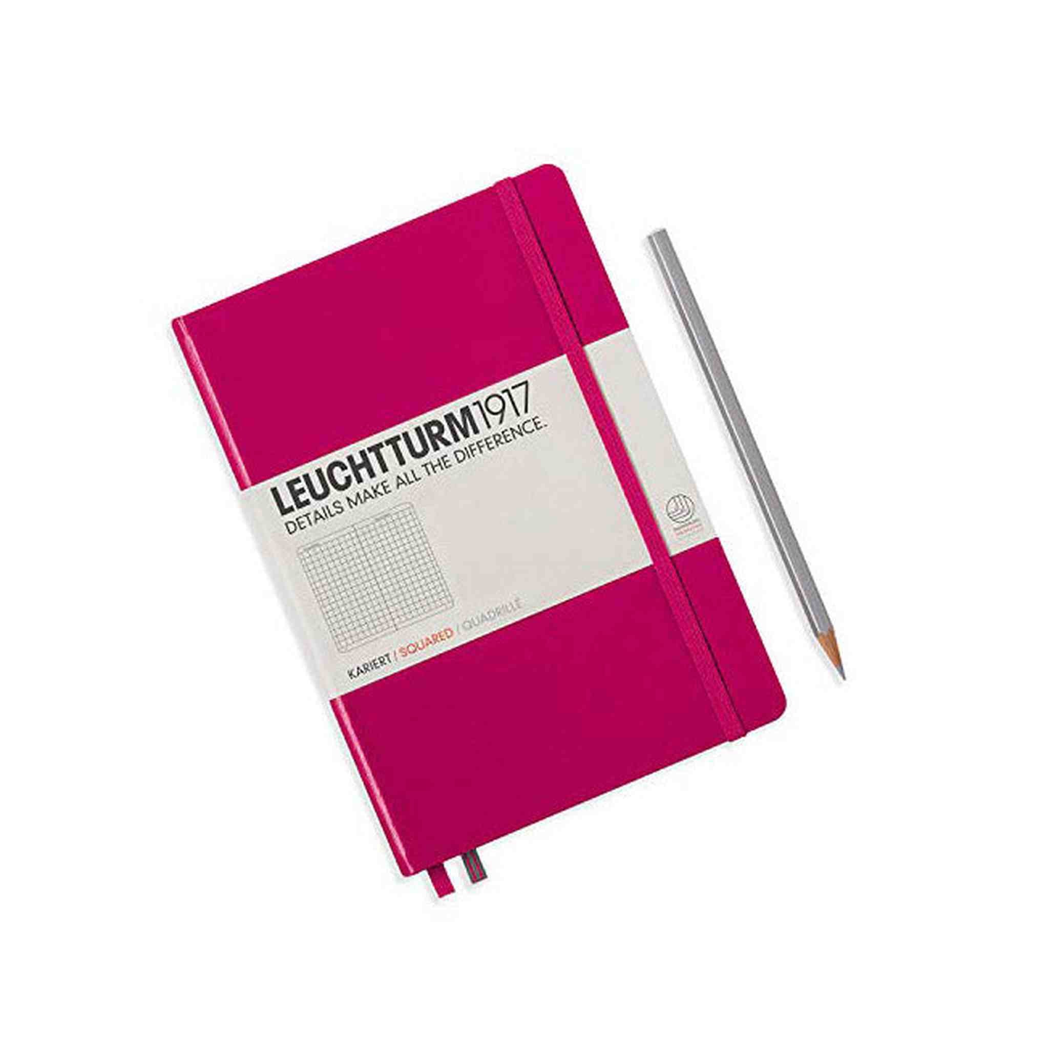 LEUCHTTURM1917 - Medium A5 Squared Hardcover Notebook Berry - 251 Numbered Pages Leuchtturm