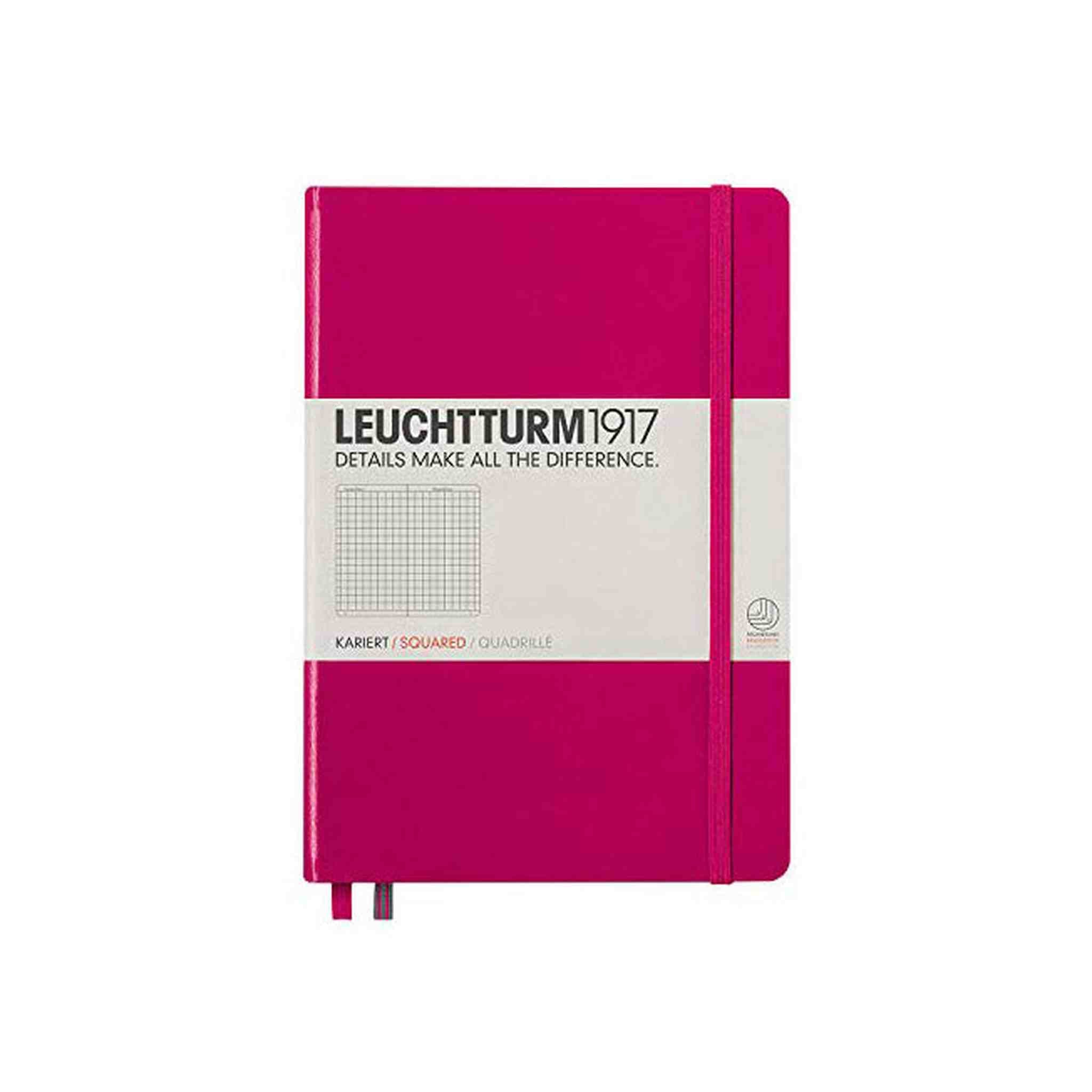 LEUCHTTURM1917 - Medium A5 Squared Hardcover Notebook Berry - 251 Numbered Pages Leuchtturm