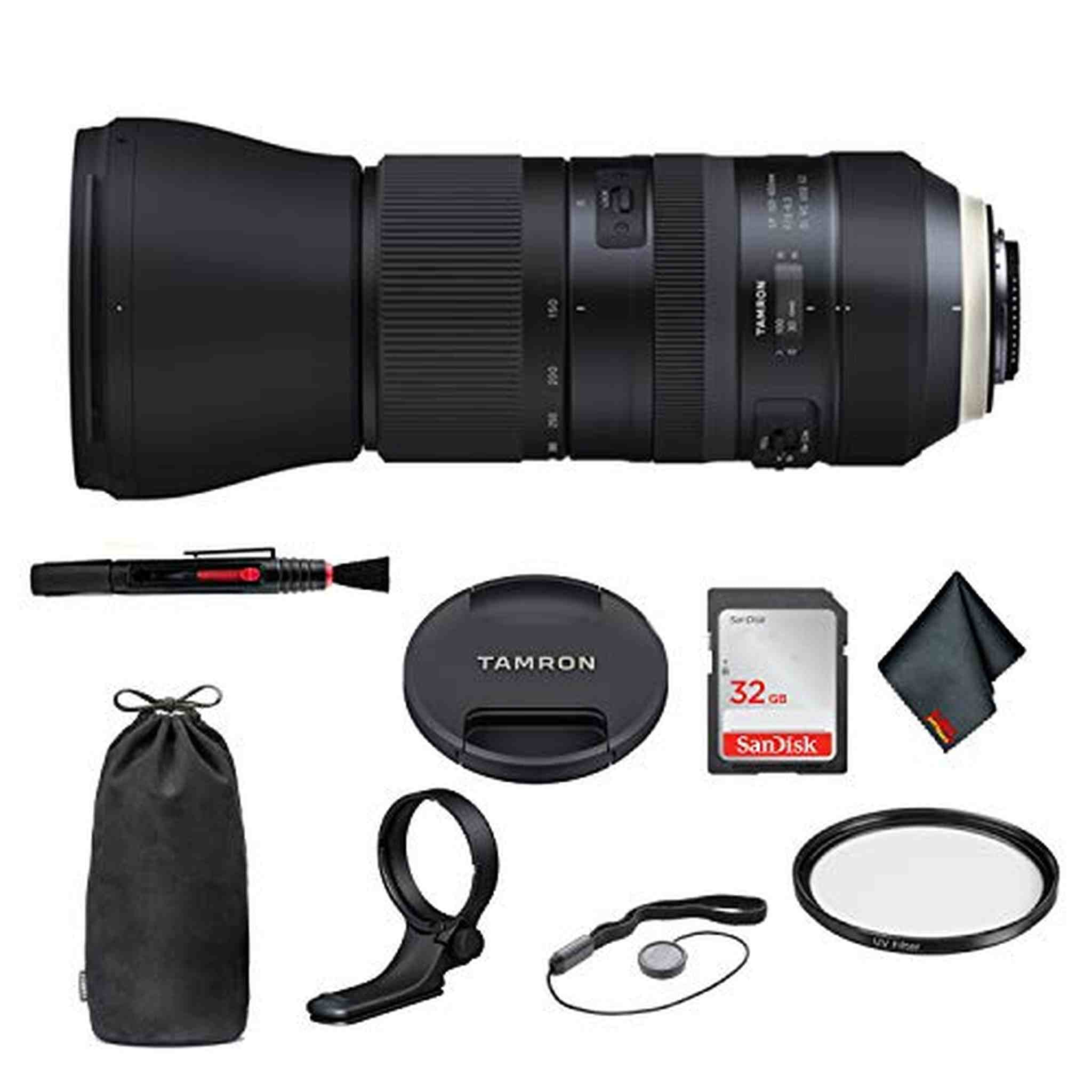 Tamron SP 150-600mm f/5-6.3 Di VC USD G2 for Canon EF International Model - Bundle with 95mm UV Filter + 32 GB Memory Ca Tamron