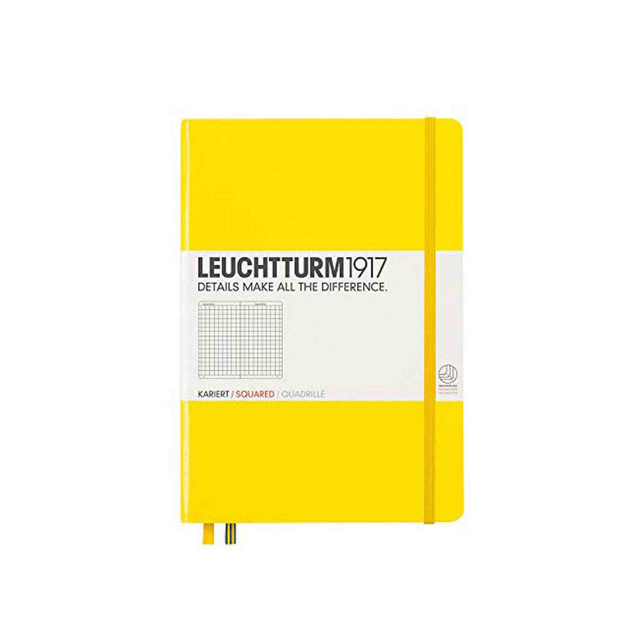 LEUCHTTURM1917 - Medium A5 Squared Hardcover Notebook Lemon - 251 Numbered Pages Leuchtturm