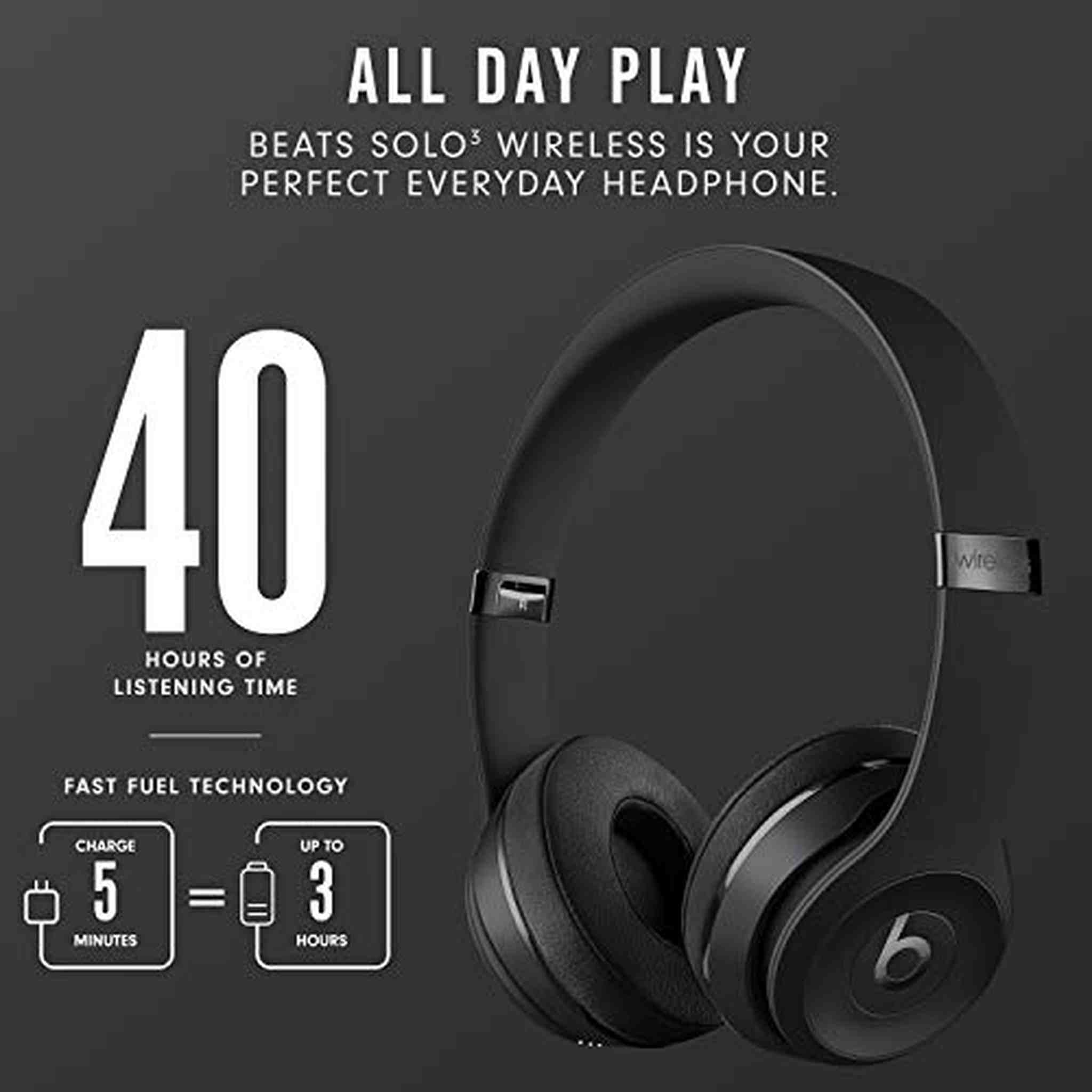 Beats Solo3 Wireless On-Ear Headphones - Black (Latest Model)