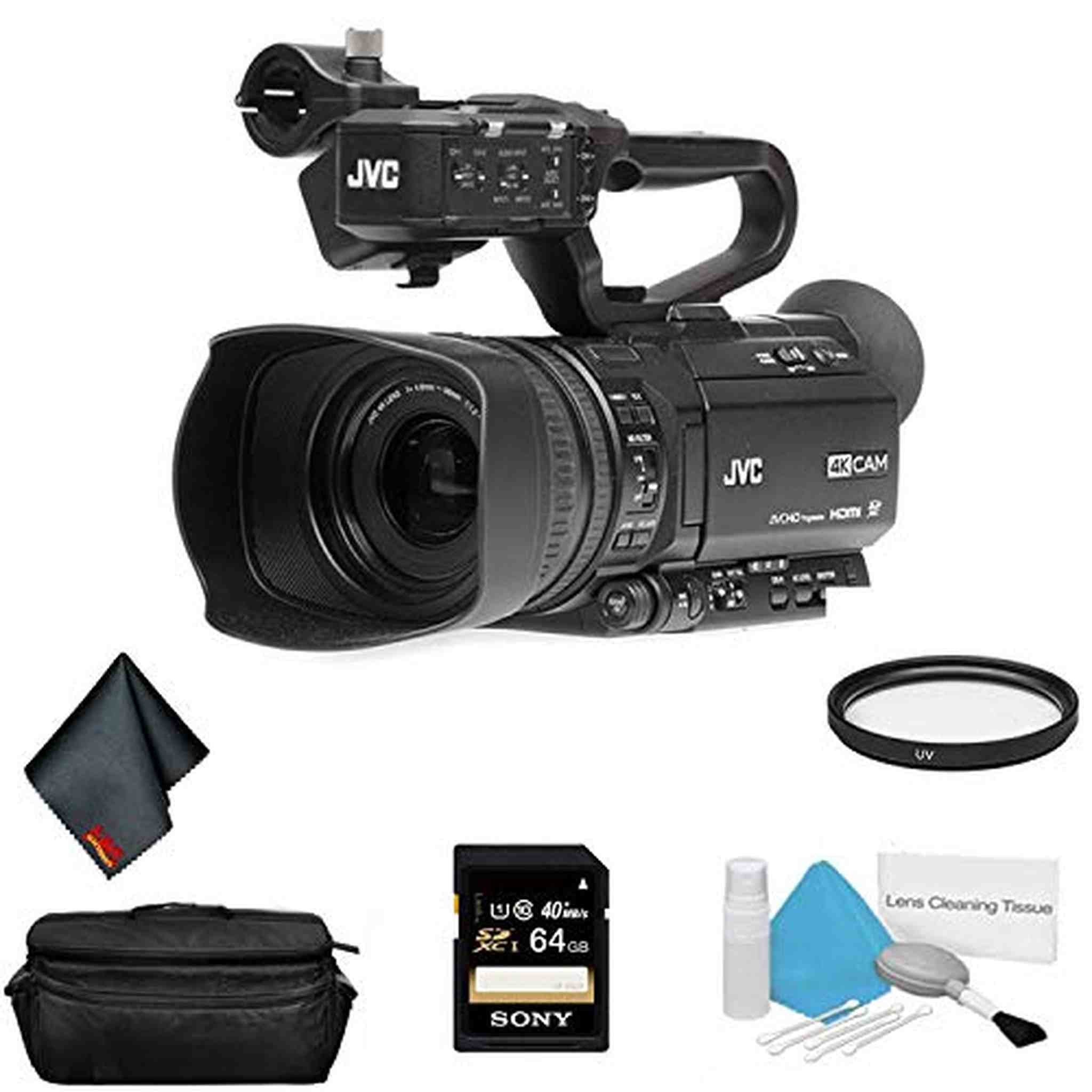 JVC GY-HM250 UHD 4K Streaming Professional Video Camcorder - Bundle with 64GB Memory Card + More JVC