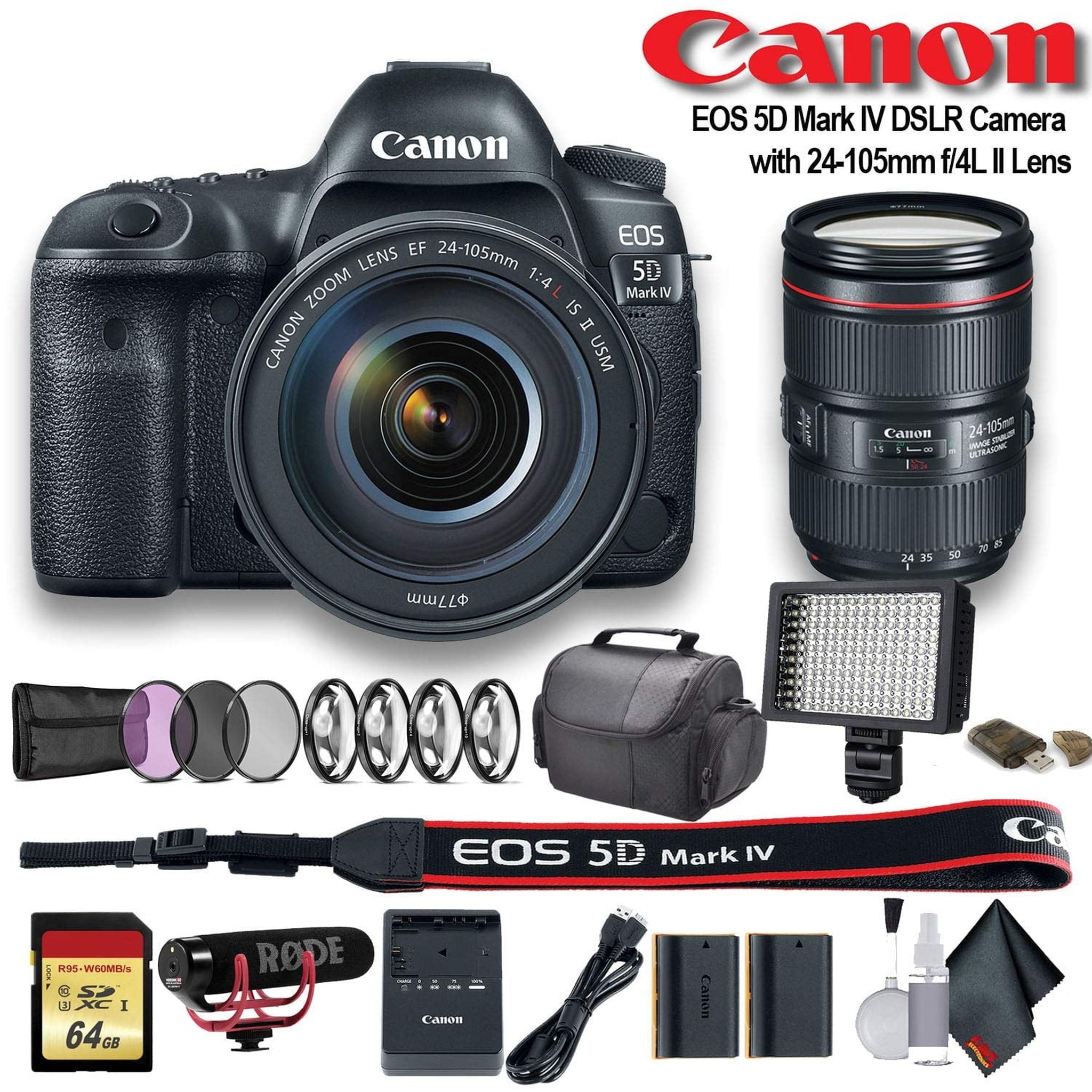 Canon EOS 5D Mark IV DSLR Camera with 24-105mm f/4L II Lens 1483C010 W/Bag, Extra Battery Pro Bundle Canon