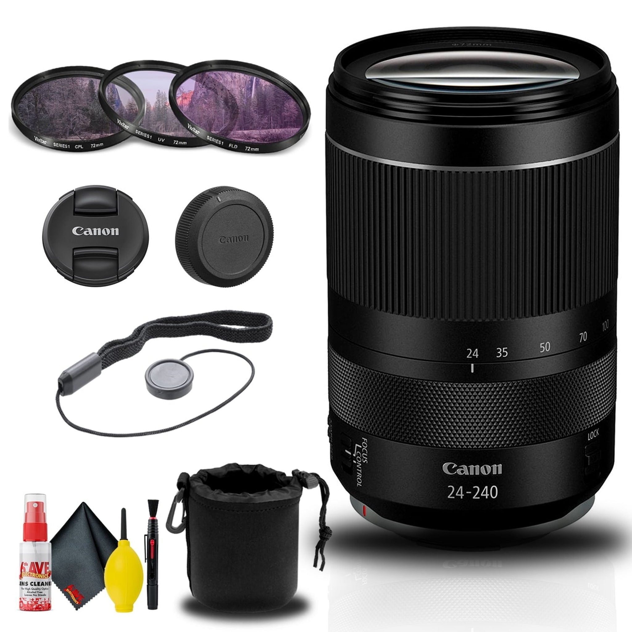 Canon RF 24-240mm f/4-6.3 IS USM Lens 3684C002 + Filter + Lens Pouch Base Bundle Canon