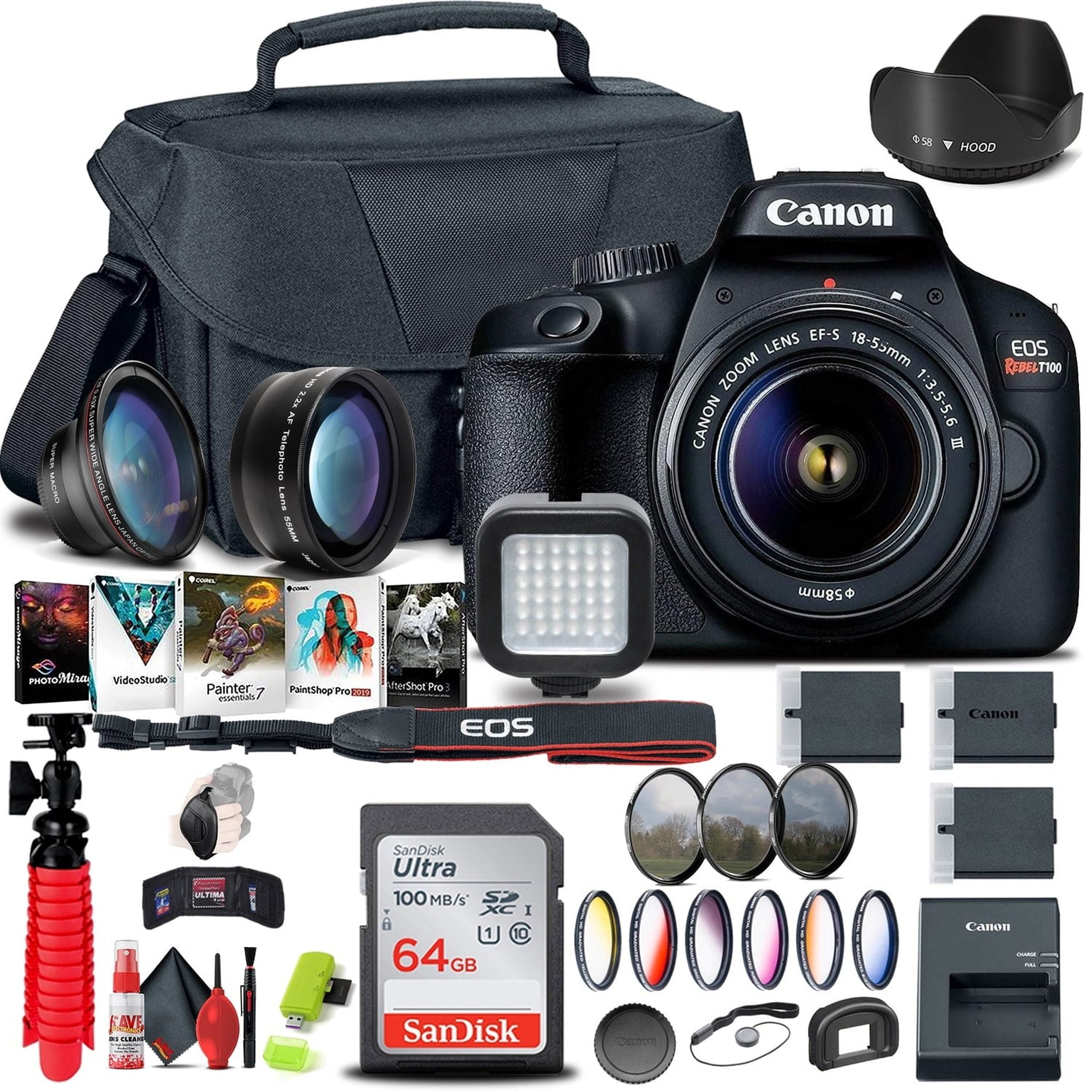 Canon EOS Rebel T100 / 4000D DSLR Camera with 18-55mm Lens Extreme Mountain Bundle Canon