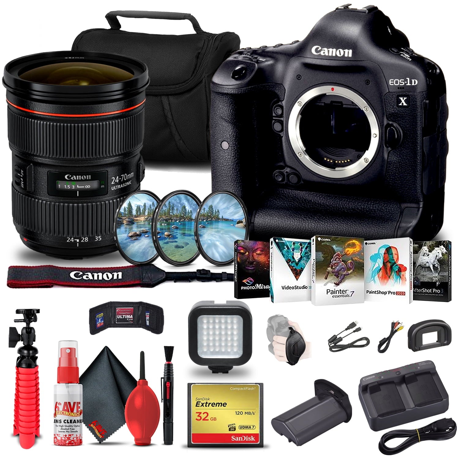 Canon EOS-1D X DSLR Camera Body Only + Canon Lens Advanced Bundle Canon