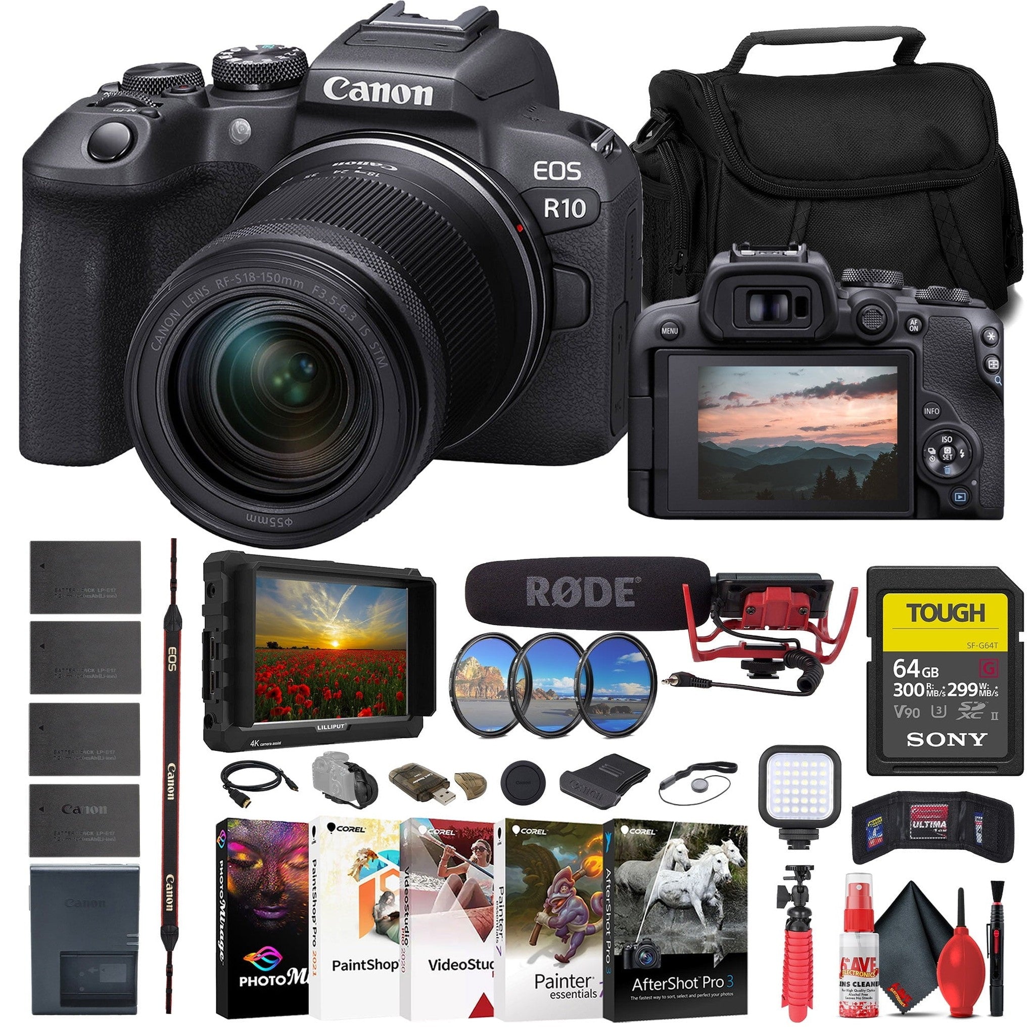 Canon EOS R10 Mirrorless Camera W/ 18-150mm Lens + 4K Monitor + VideoMic + More Canon