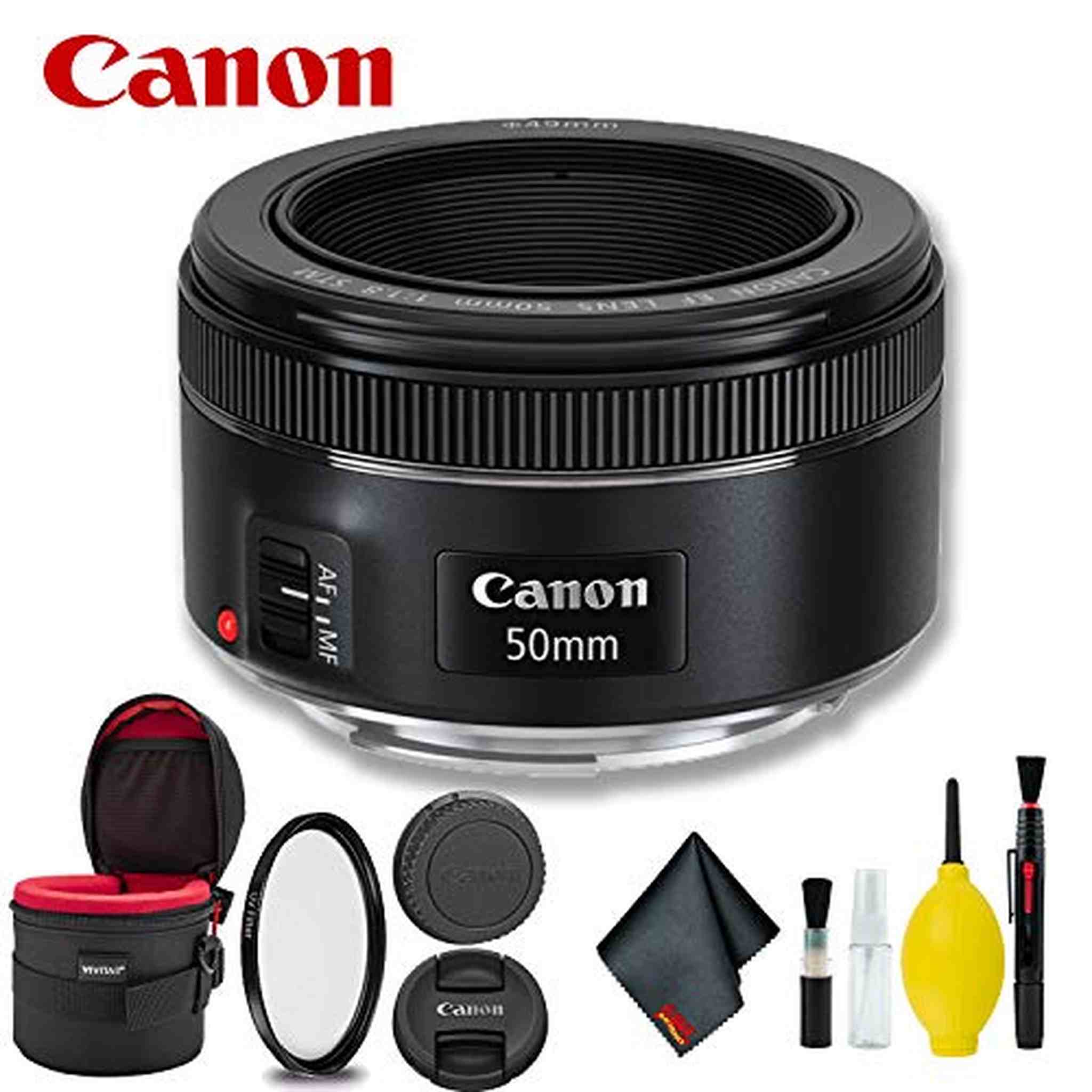 Canon EF 50mm f/1.8 STM Lens International Model w/Filter + Lens Case Bundle Canon