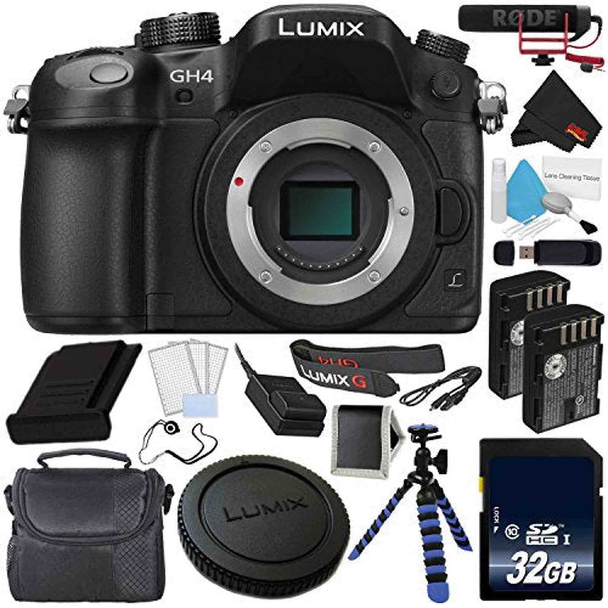 Panasonic DMC-GH4 Digital Camera + Sandisk 32GB Ultra SDHC Memory Card + DMW-BLF19 Lithium Ion Battery + Rode VideoMic w Panasonic