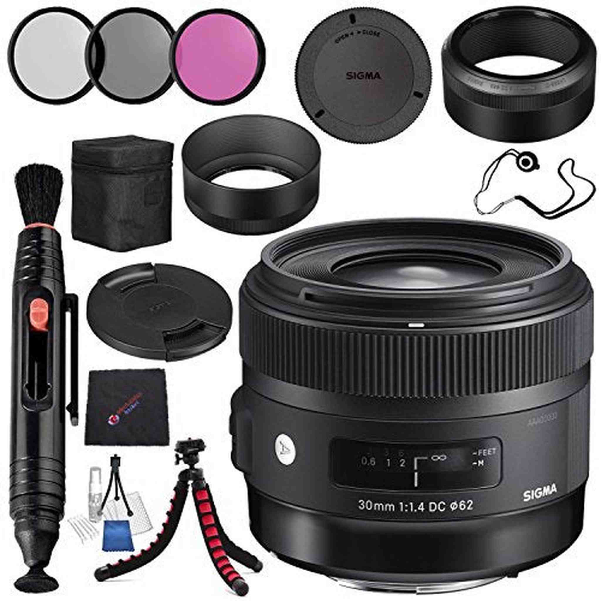 Sigma 30mm f/1.4 DC HSM Art Lens for Nikon #301306 + 62mm 3 Piece Filter Kit + Lens Pen Cleaner + Microfiber Cleaning Cloth + Lens Capkeeper Bundle Sigma