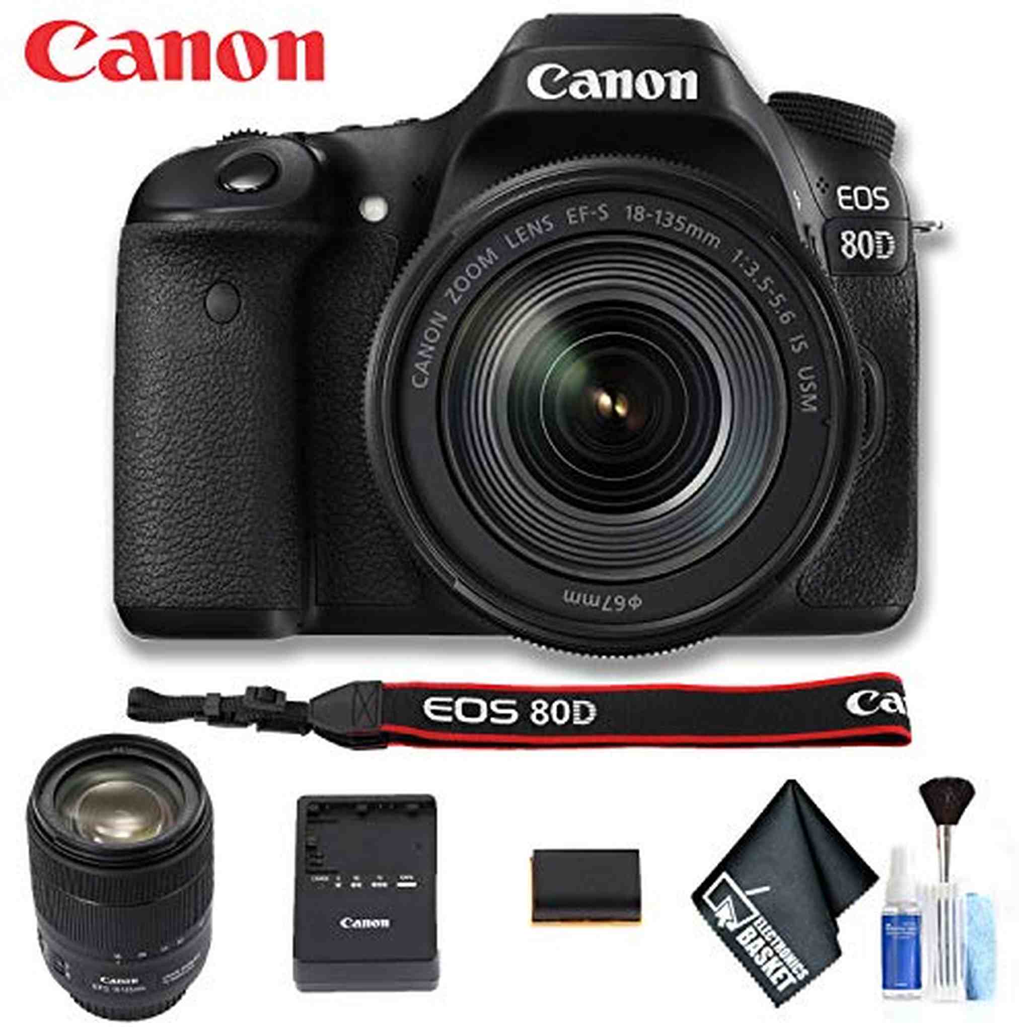 Canon EOS 80D DSLR Camera with 18-135mm Lens Intl Model Basic Bundle Canon