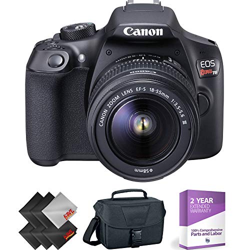 Canon EOS Rebel T6 DSLR Camera with 18-55mm and 75-300mm Lenses Kit + 1 Year Warranty Bundle Canon