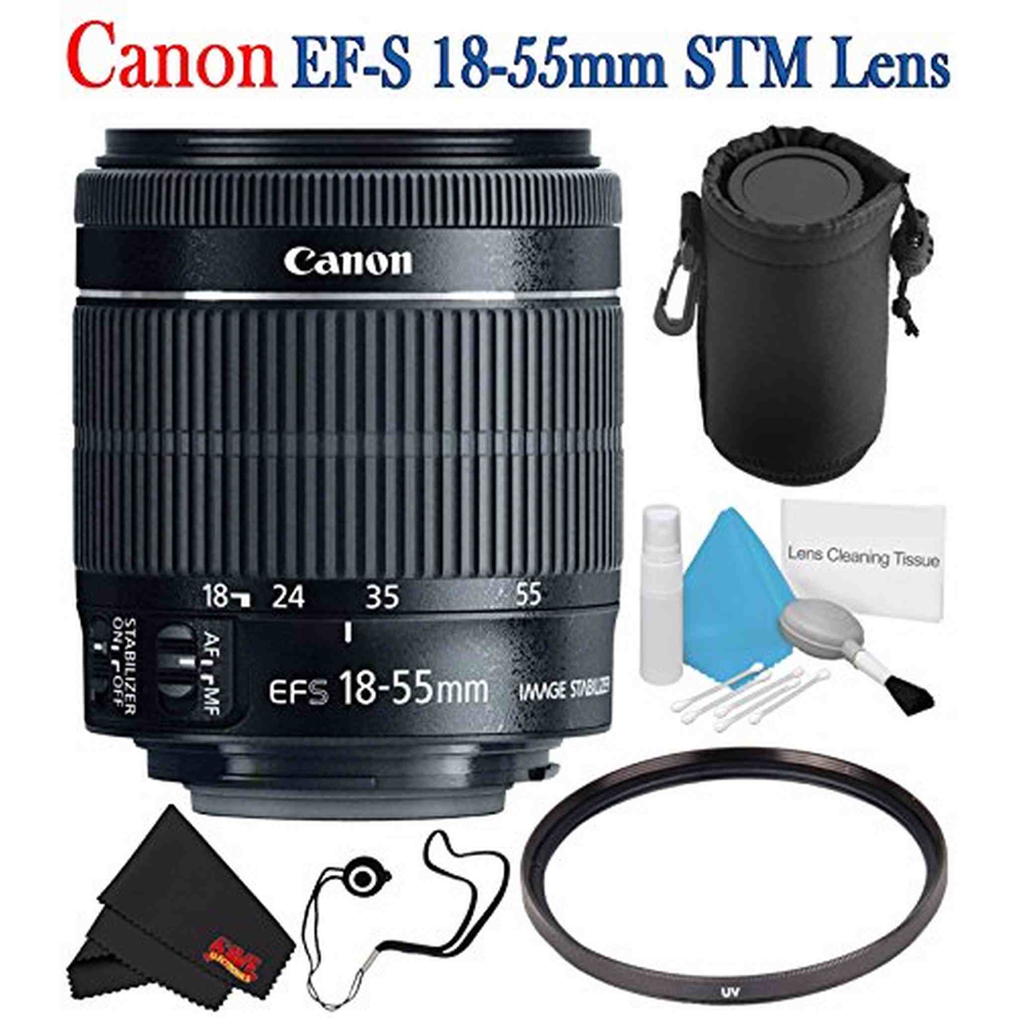 Canon EF-S 18-55mm f/3.5-5.6 IS STM Lens 8114B002 + 58mm UV Filter + Lens Cap Keeper + Deluxe 3pc Lens Cleaning Kit Bundle Canon