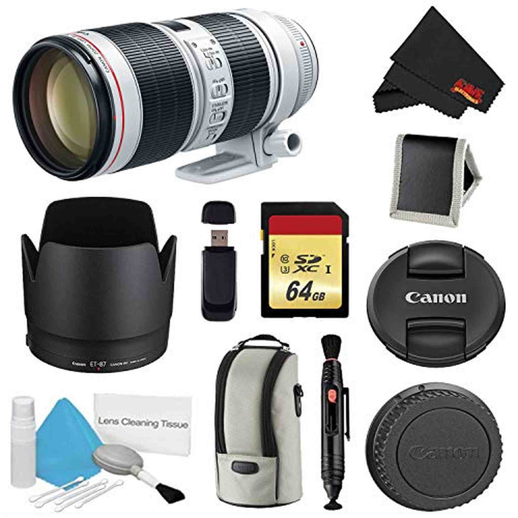 Canon EF 70-200mm f/2.8L is III USM Lens Bundle w/ 64GB Memory Card + Accessories International Model Canon