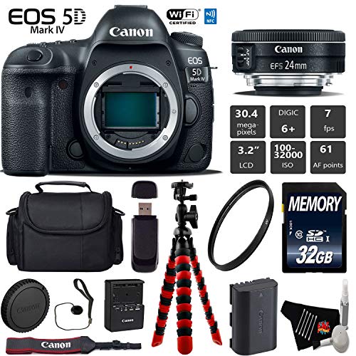 Canon EOS 5D Mark IV DSLR Camera with 24mm f/2.8 STM Lens + Wireless Remote + UV Protection Filter + Case Starter Bundle Canon