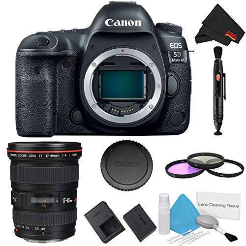 Canon EOS 5D Mark IV DSLR Camera Body Only 3 Piece Filter Kit w/ 17-40mm 4.0 USM L Lens - International Model Canon