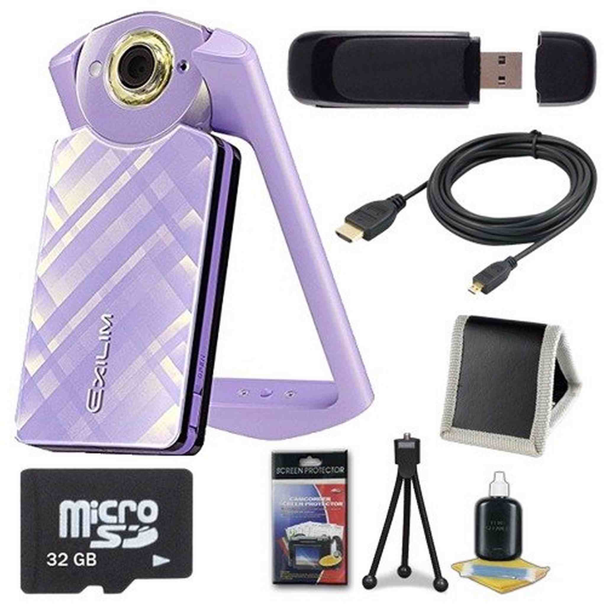 6Ave Casio EX-TR60 Self Portrait/Selfie Digital Camera Light Violet + 32GB microSD Class 10 Memory Card + Micro HDMI C Casio