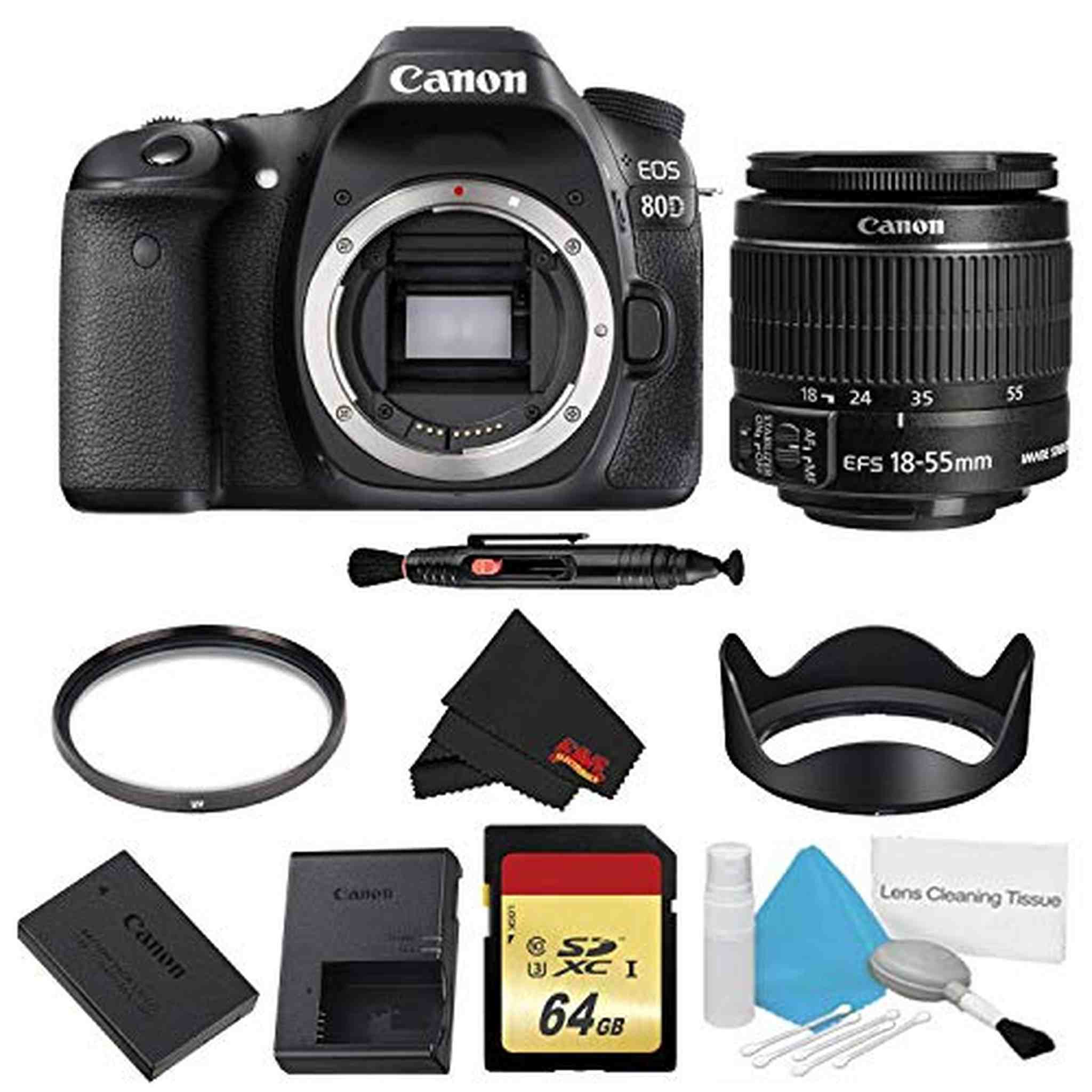 Canon EOS 80D DSLR Camera Body Only Basic Filter w/Memory Bundle International Model Canon