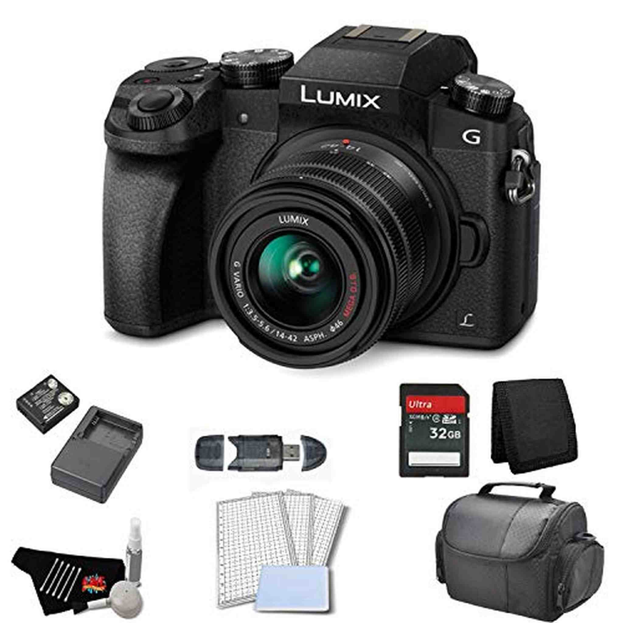 Panasonic Lumix DMC-G7 Mirrorless Micro Four Thirds Digital Camera with 14-42mm Lens Black - Bundle with 32GB Memory C Panasonic