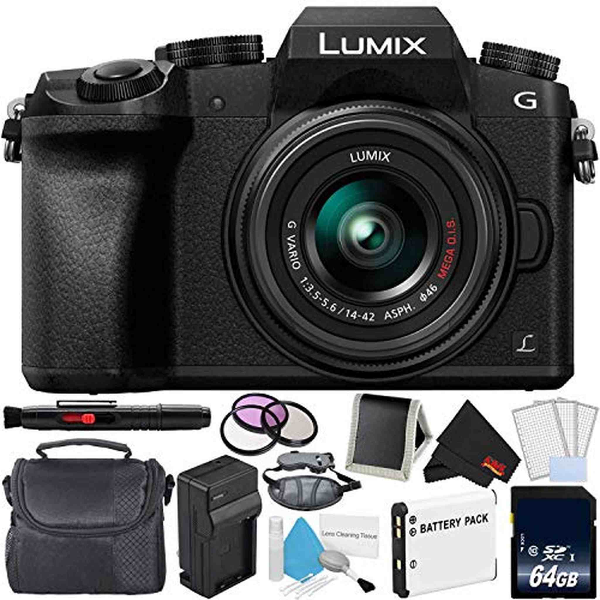 Panasonic Lumix DMC-G7 Mirrorless Digital Camera with 14-42mm Lens - Bundle with 64GB Memory Card, Professional Filter K Panasonic