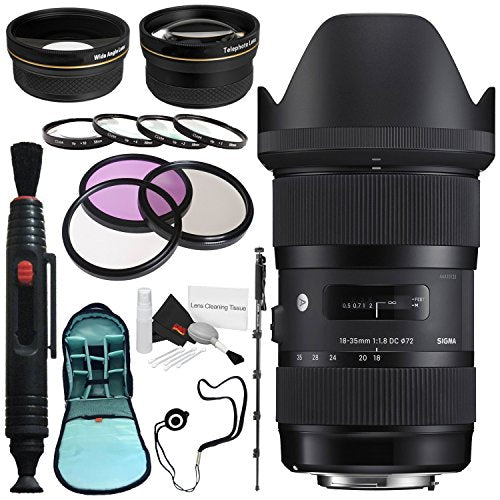 Sigma 18-35mm f/1.8 DC HSM Art Lens for Canon # 210-101 + 72mm 3 Piece Filter Kit + Lens Pen Cleaner + 70in Monopod Bundle Sigma