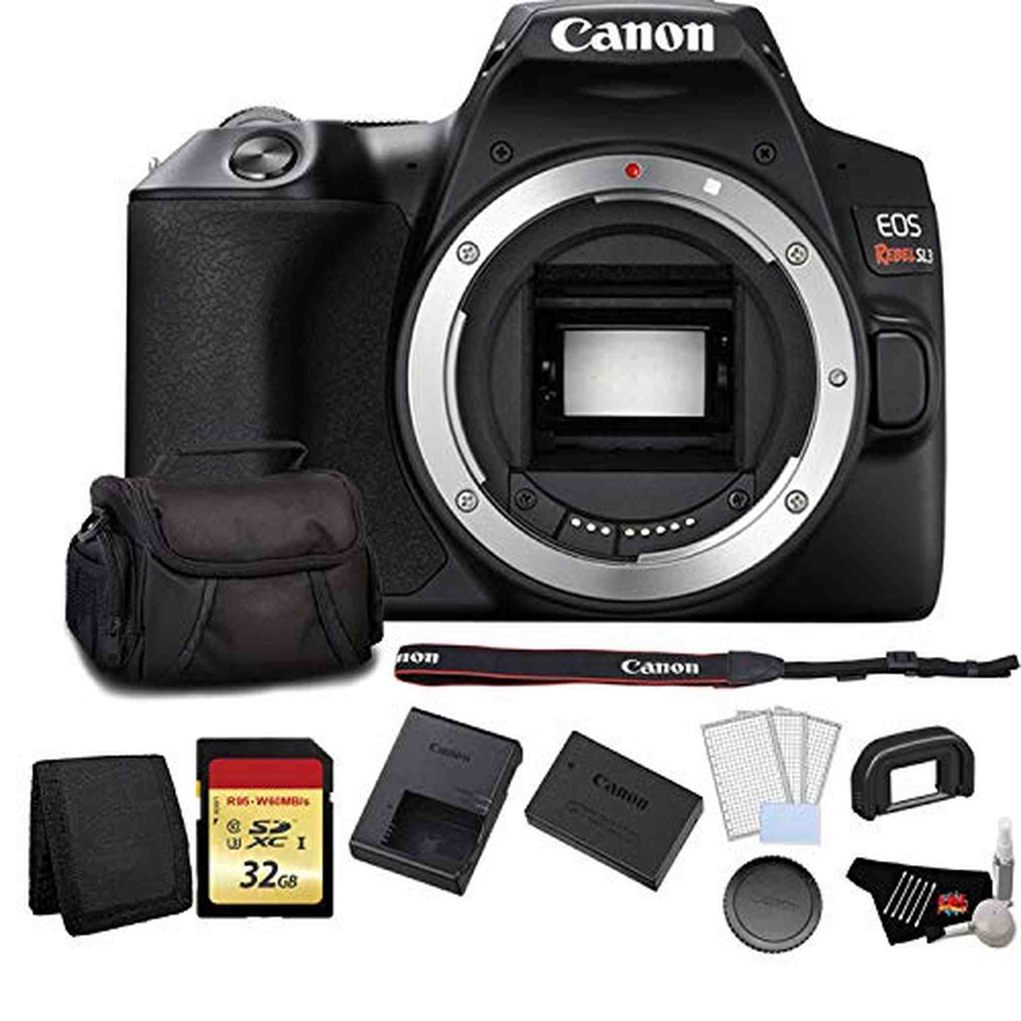 Canon EOS Rebel SL3 DSLR Camera Black, Body Only Bundle with 32GB Memory Card +LCD Screen Protectors and More Canon