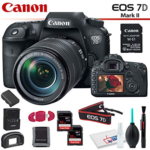 Canon EOS 7D Mark II DSLR Camera Intl Model with 18-135mm Lens & W-E1 Wi-Fi Adapter With Memory Card Kit and Cleaning Kit Canon