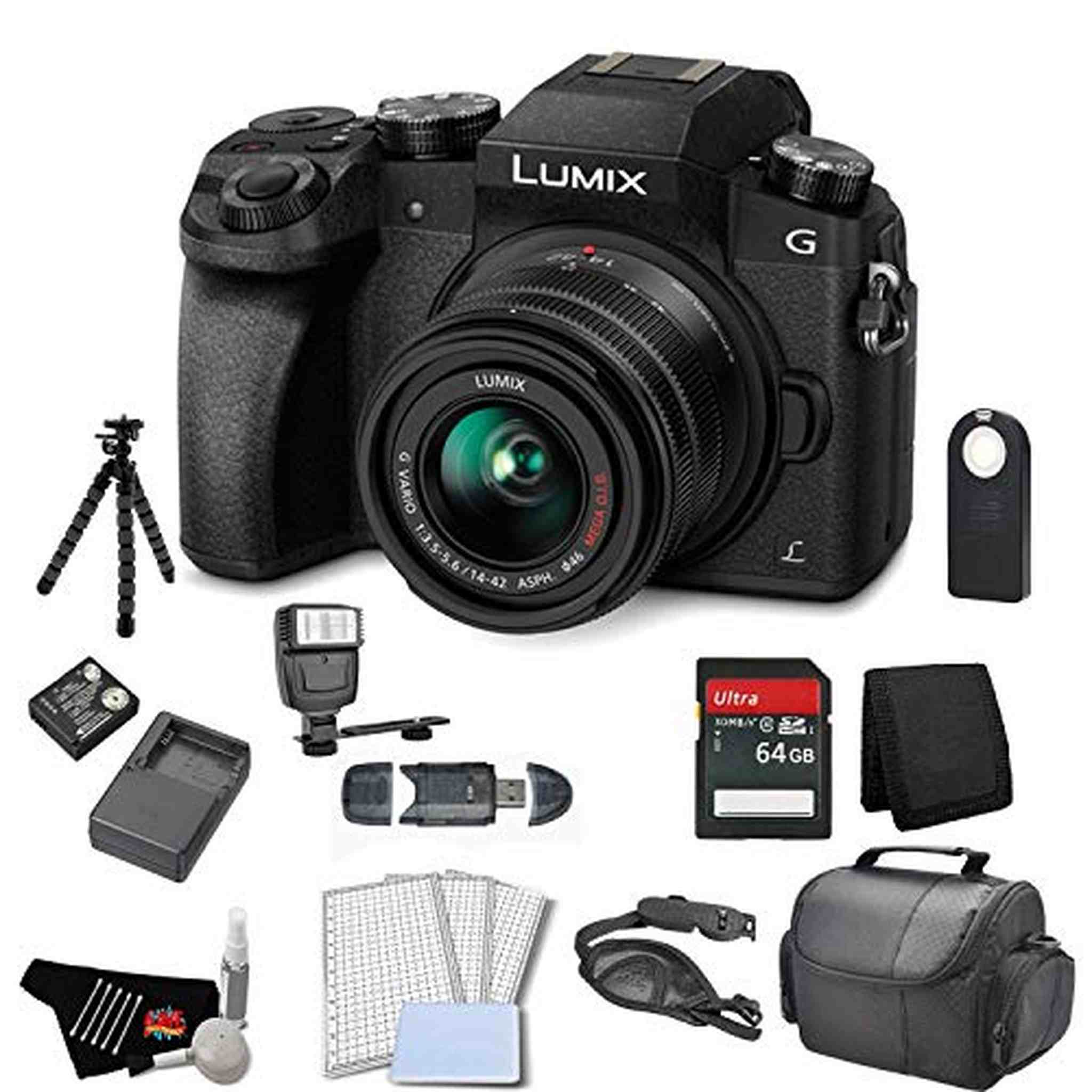 Panasonic Lumix DMC-G7 Mirrorless Micro Four Thirds Digital Camera with 14-42mm Lens Black - Bundle with 64GB Memory C Panasonic