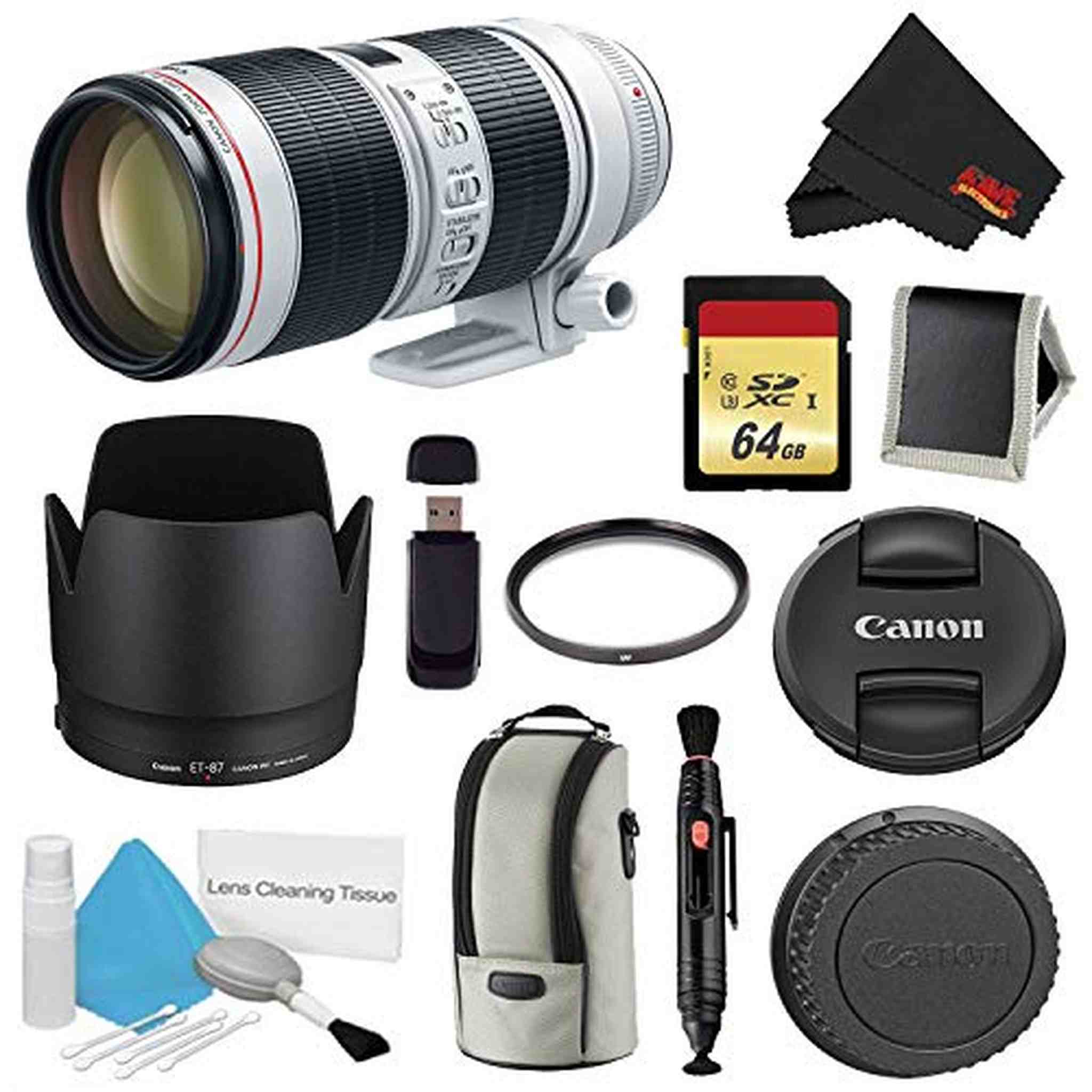 Canon EF 70-200mm f/2.8L is III USM Lens Bundle w/ 64GB Memory Card + Accessories, and UV Filter International Model Canon