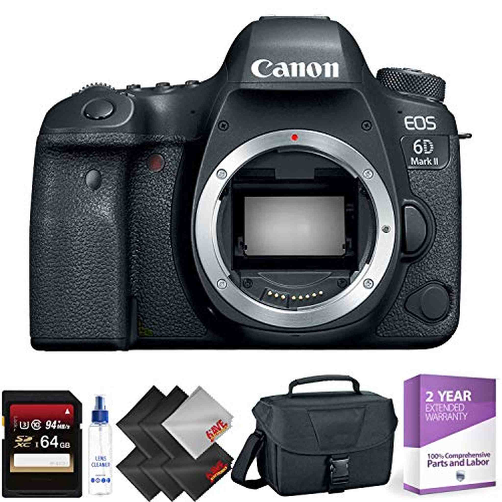 Canon EOS 6D Mark II DSLR Camera Body Only + 64GB Memory Card + 1 Year Warranty Advanced Bundle Canon