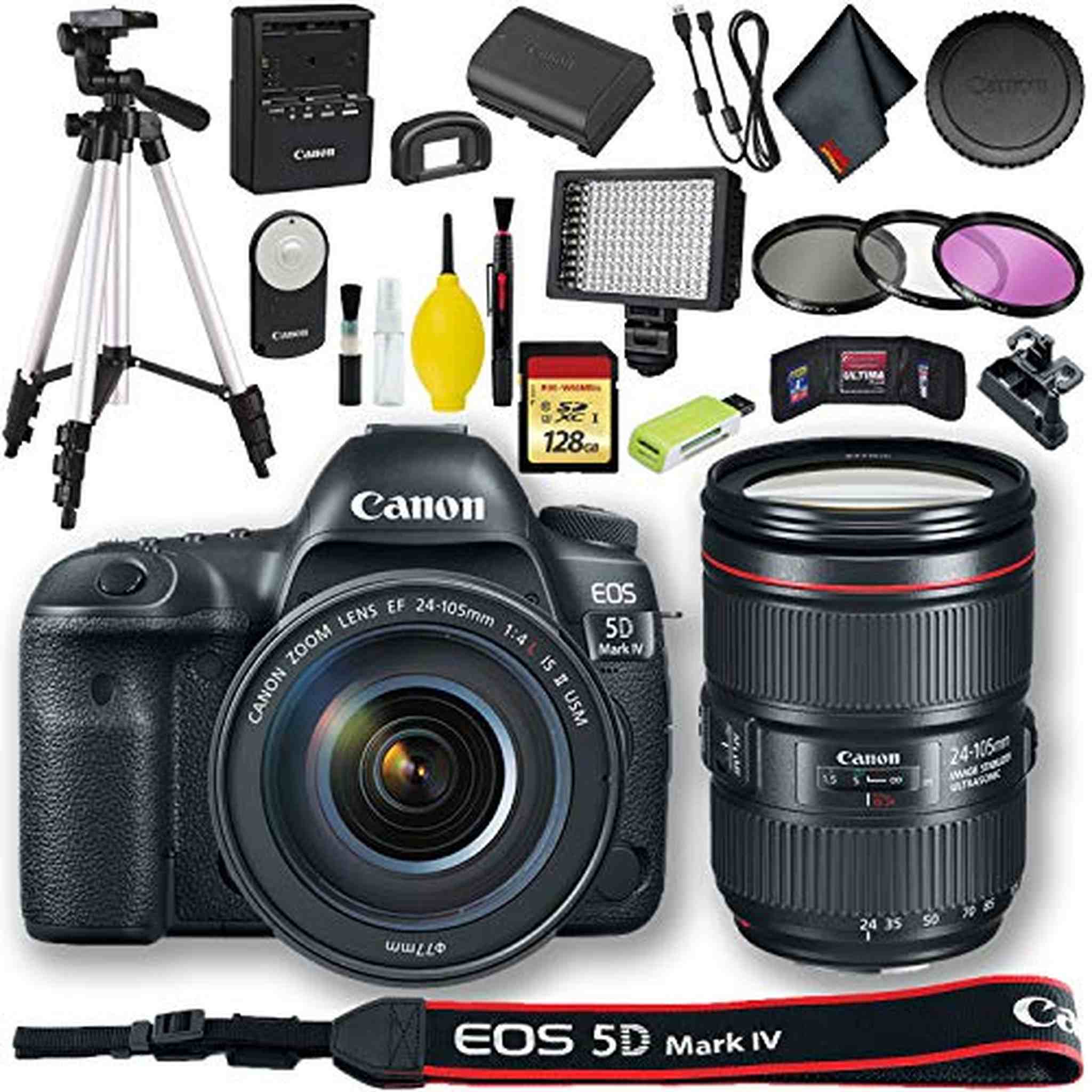 Canon EOS 5D Mark IV DSLR Camera with 24-105mm f/4L II Lens International Model + 128GB Pro Bundle Canon