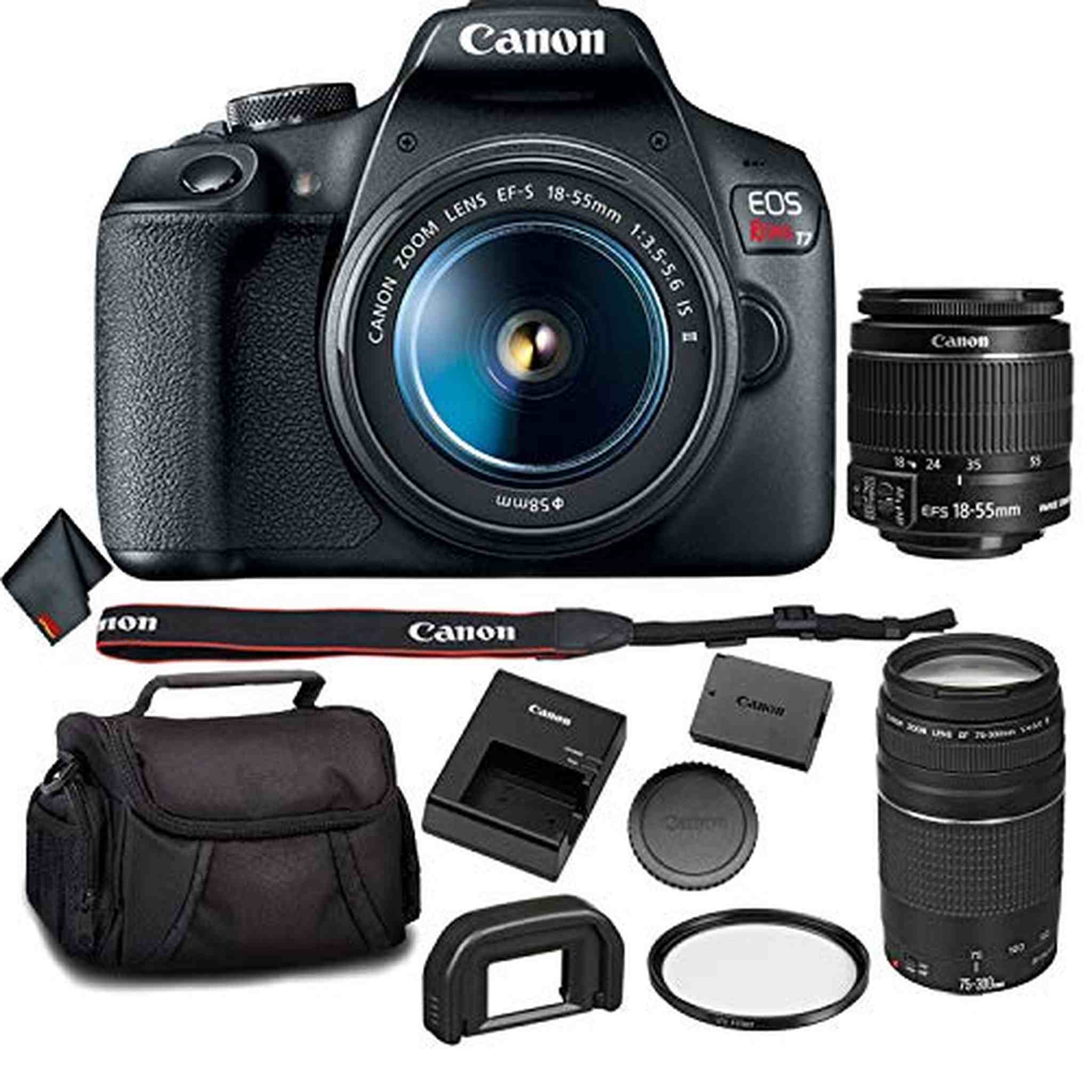 Canon EOS Rebel T7 DSLR Camera Bundle with 2 Lenses 18-55 + 75-300mm Lens + UV Filter + Carrying Case + More Canon