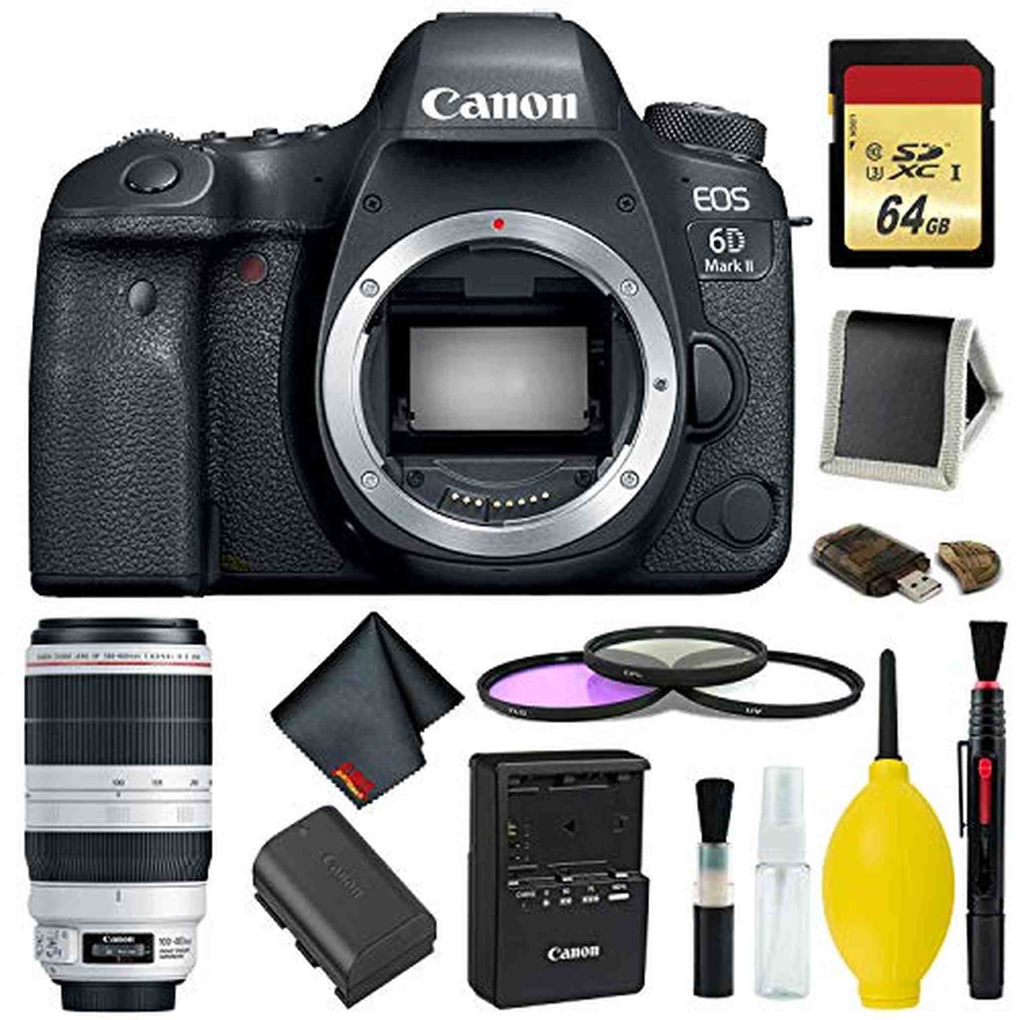 Canon EOS 6D Mark II DSLR Camera Body Only Complete Kit International Model w/Canon EF 100-400mm f/4.5-5.6L is II USM Canon