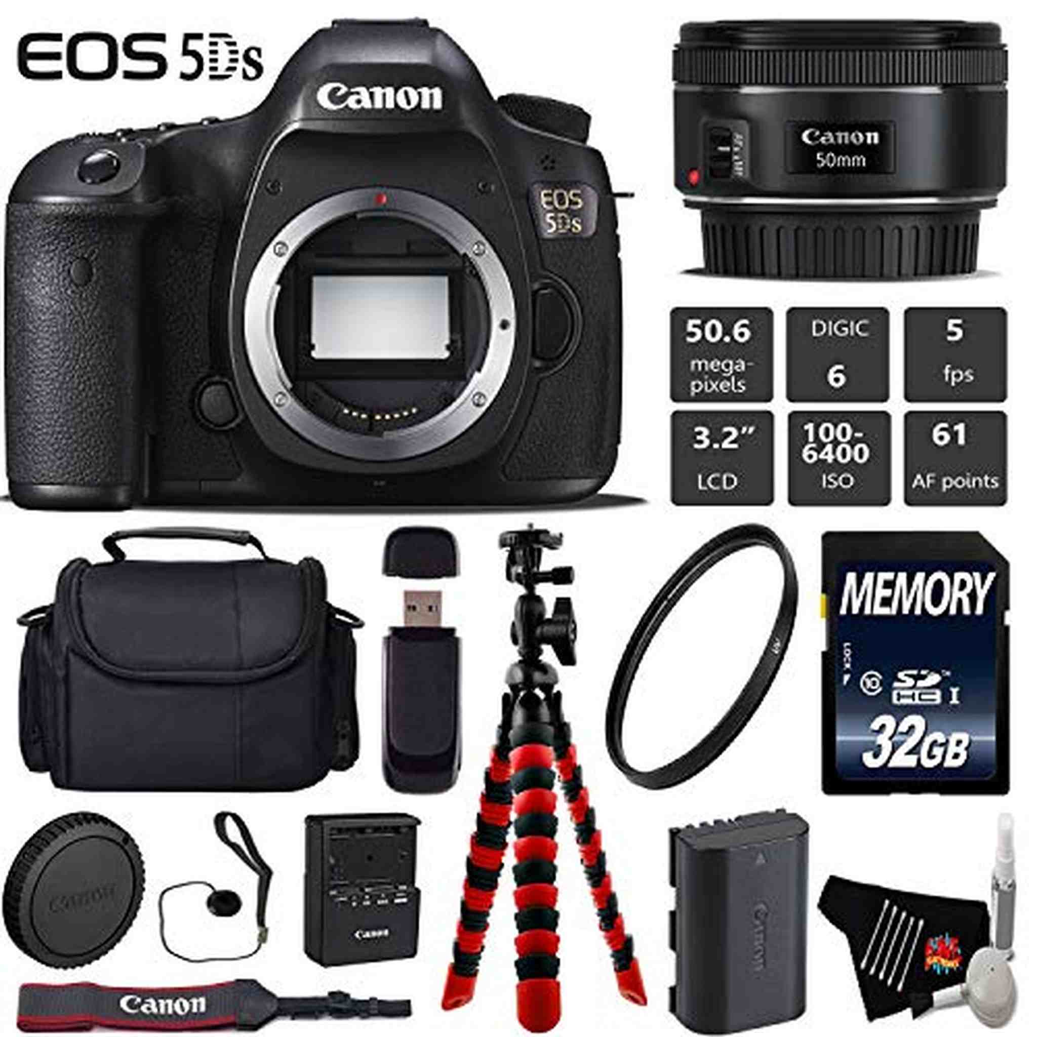 Canon EOS 5DS DSLR Camera with 50mm f/1.8 STM Lens + Wireless Remote + UV Protection Filter + Case + Wrist Strap Starter Bundle Canon