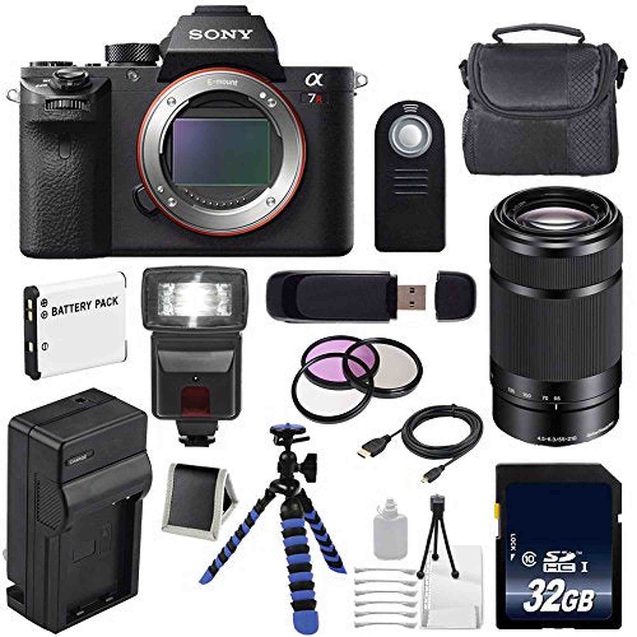 Sony Alpha a7R II Mirrorless Digital Camera International Model + Sony E 55-210mm f/4.5-6.3 OSS E-Mount Lens Black Deluxe Bundle Sony