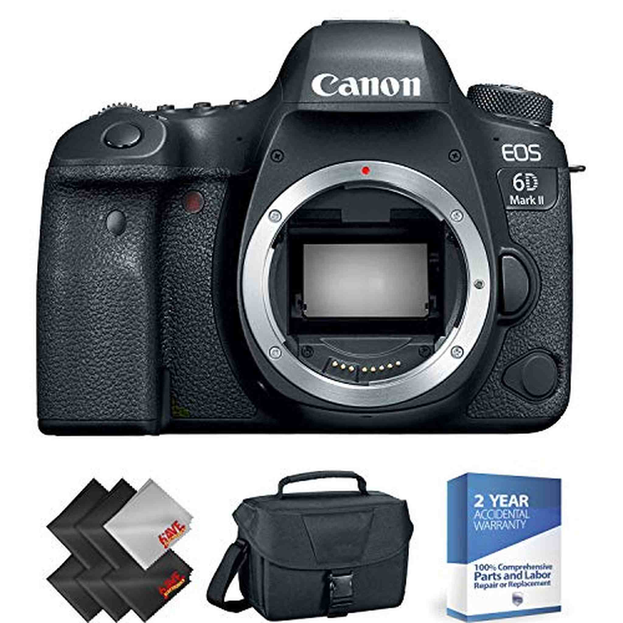 Canon EOS 6D Mark II DSLR Camera Body Only + 2 Year Accidental Warranty Advanced Bundle Canon