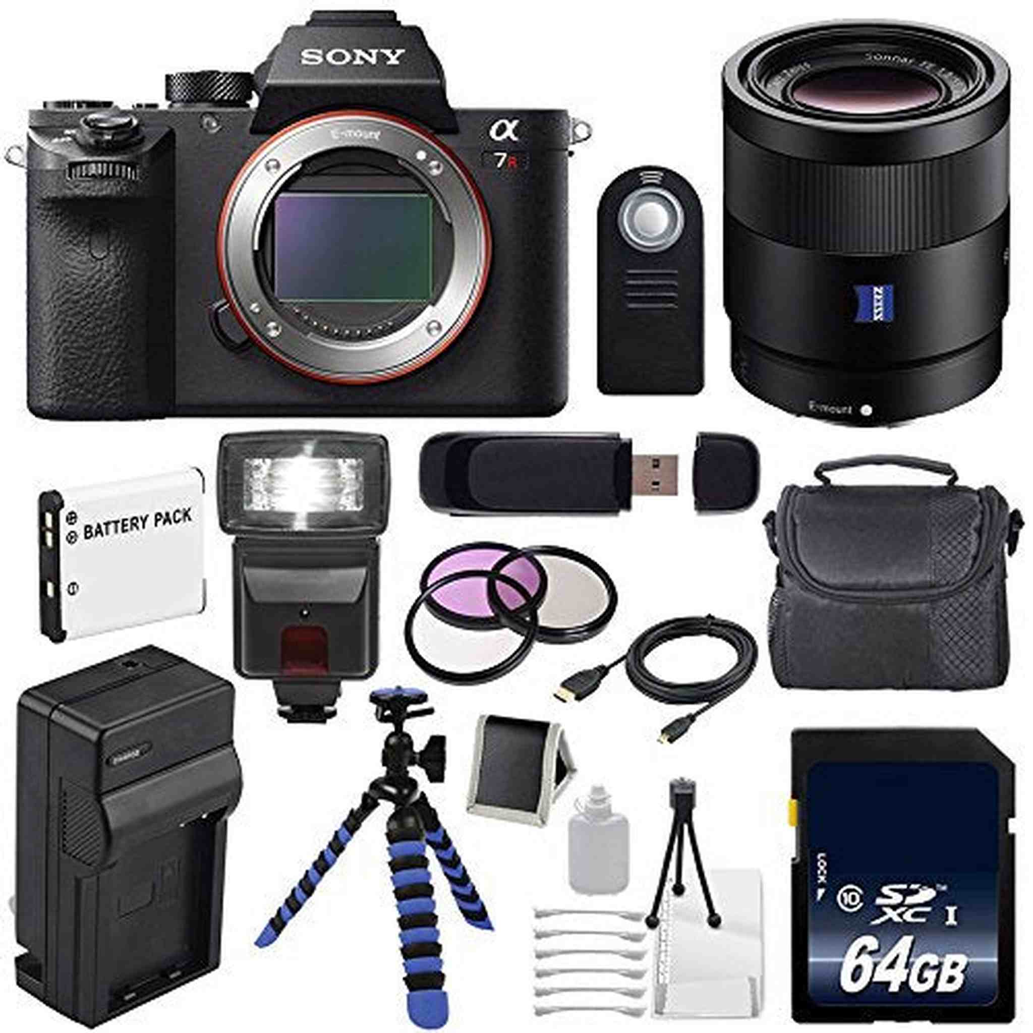 Sony Alpha a7R II Mirrorless Digital Camera International Model + Sony Sonnar T FE 55mm f/1.8 ZA Lens + 49mm 3 Piece Innovative Bundle Sony