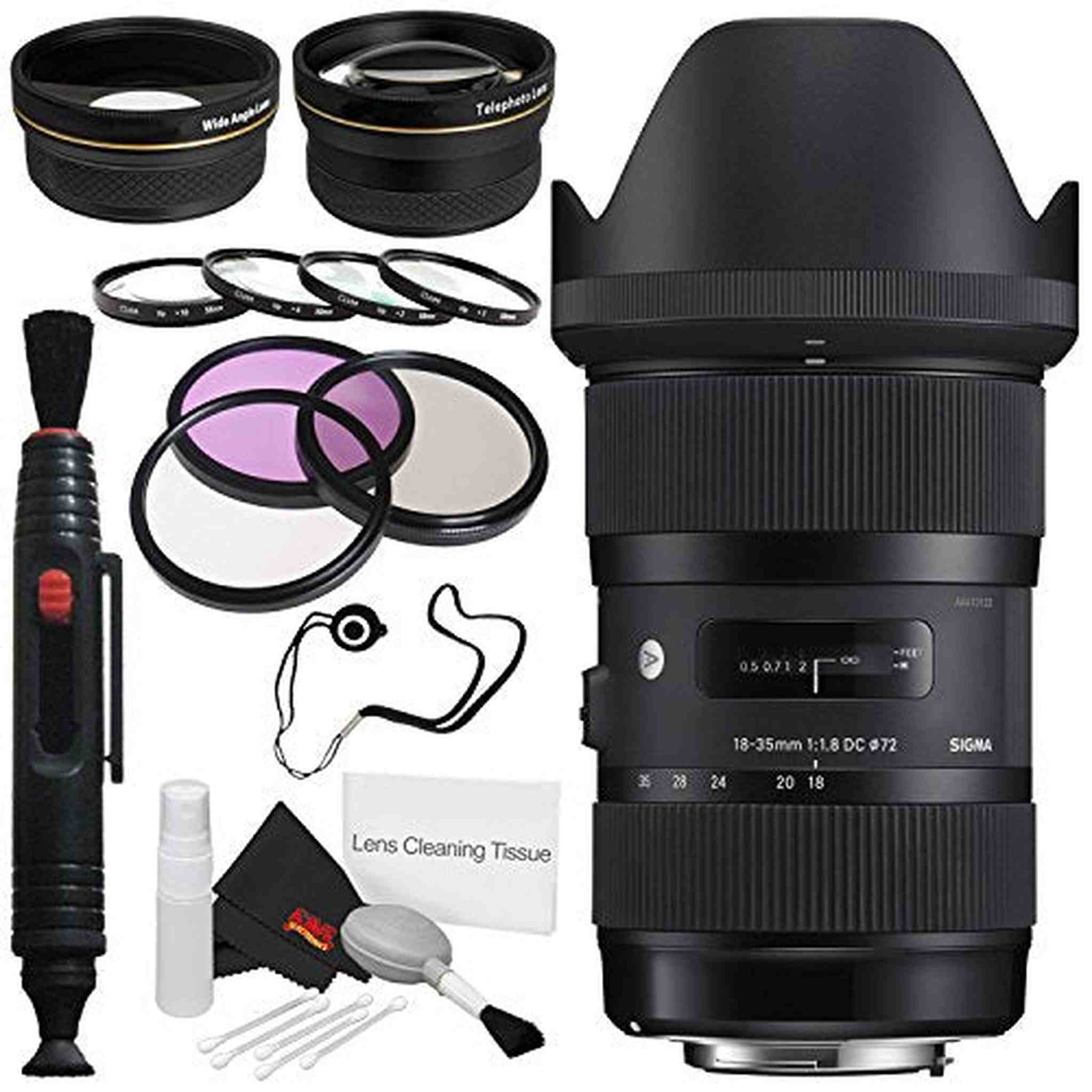 Sigma 18-35mm f/1.8 DC HSM Art Lens for Canon # 210-101 + 72mm 3 Piece Filter Kit + 72mm Close Up Kit Bundle Sigma