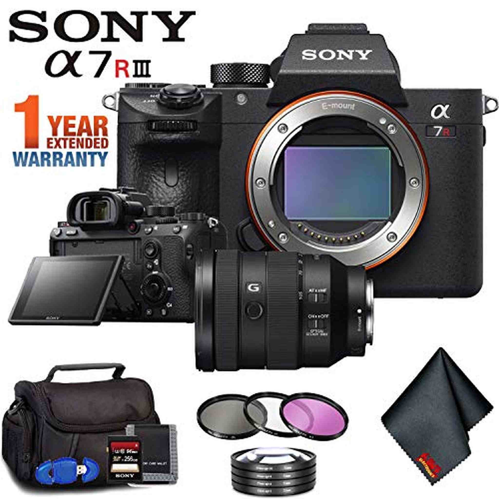 Sony Alpha a7R III Mirrorless Digital Camera Body Only + 24-105mm Lens + Filter Kit + Memory Card Kit + Carrying Case Advanced Bundle Sony