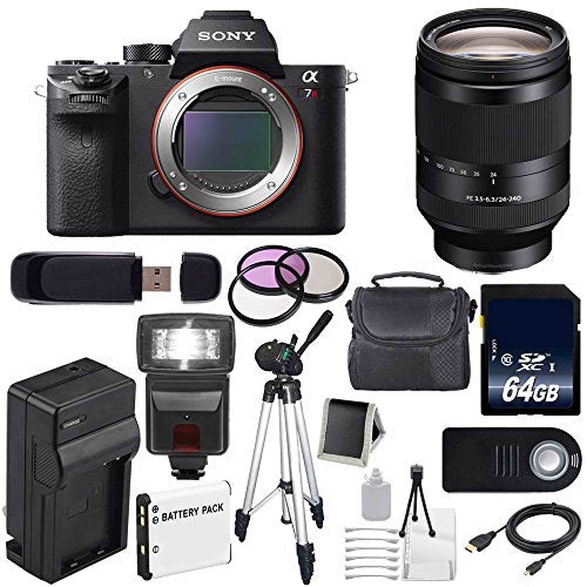 Sony Alpha a7R II Mirrorless Digital Camera International Model + Sony FE 24-240mm f/3.5-6.3 OSS Lens + 72mm 3 Piece Pro Bundle Sony