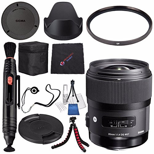 Sigma 35mm f/1.4 DG HSM Art Lens for Canon DSLR Cameras #340101 + Lens Pen Cleaner + Microfiber Cleaning Cloth + Lens Capkeeper + Flexible Tripod Bundle International Model No Warranty Sigma