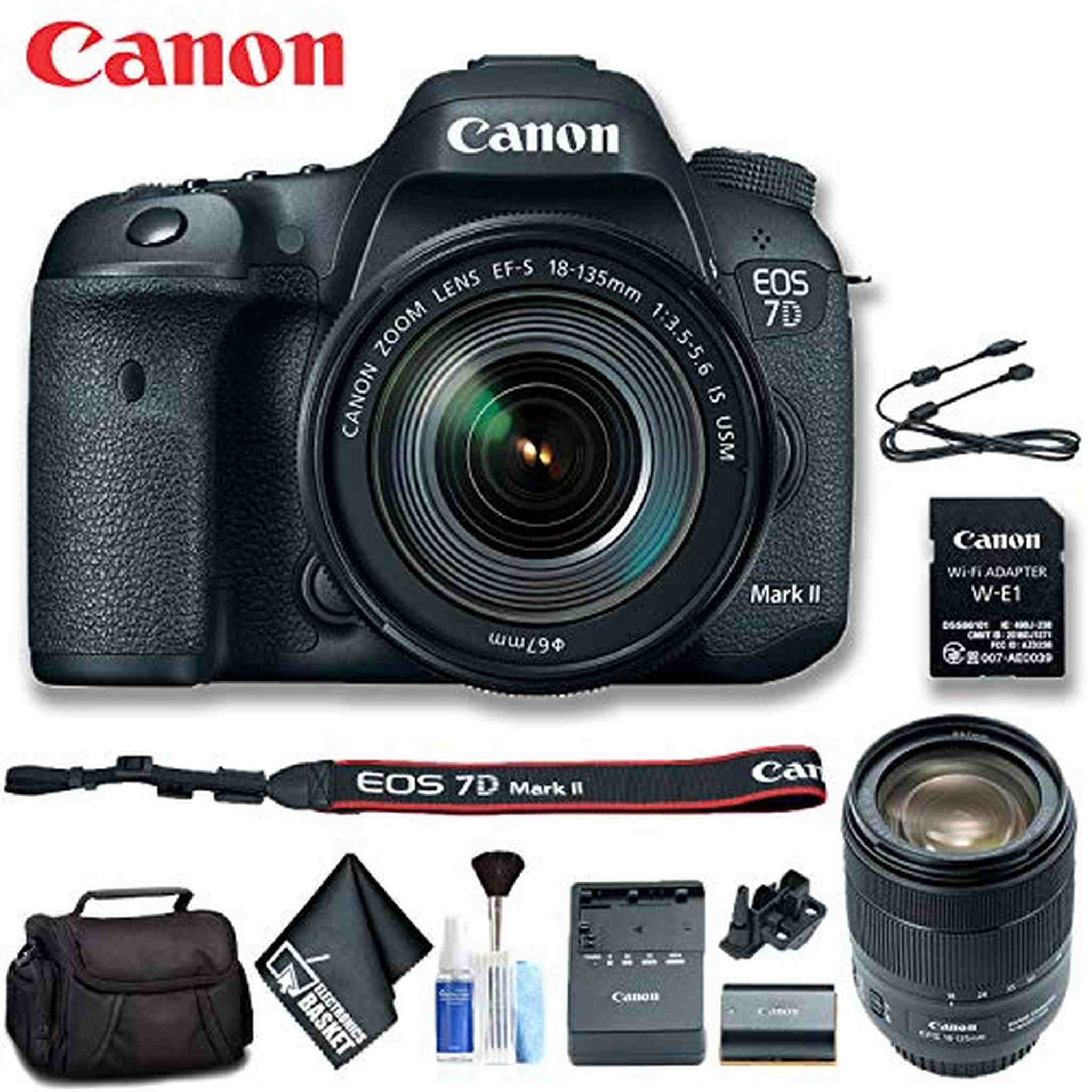 Canon EOS 7D Mark II DSLR Camera with 18-135mm f/3.5-5.6 IS USM Lens & W-E1 Wi-Fi Adapter Intl Model Standard Bundle Canon